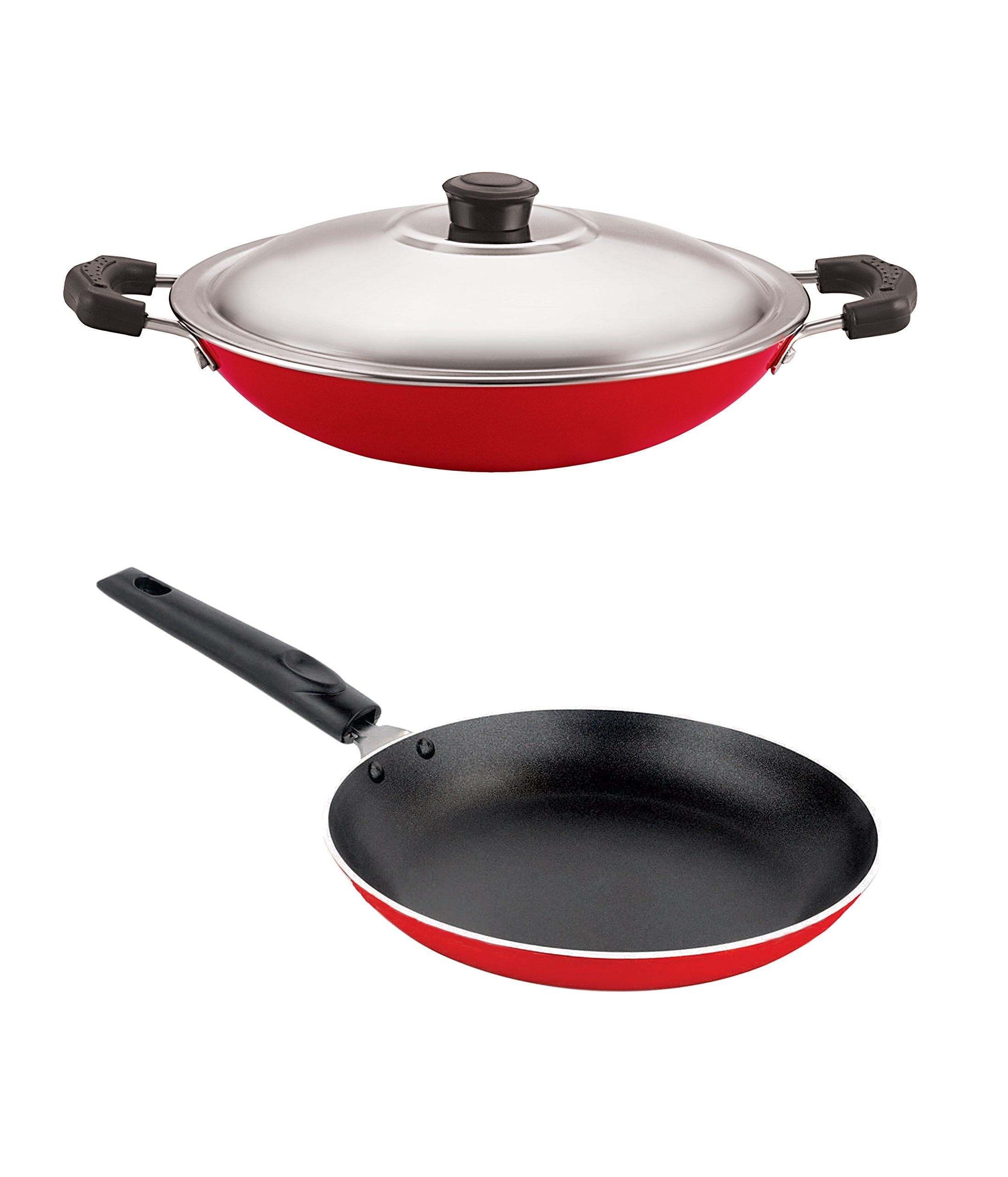 Nirlon NonStick Coated 2 Piece Aluminium Gas Compatible Kitchenware Essential Set With Bakelite Handle, 2.6Mm_Tp_Ac