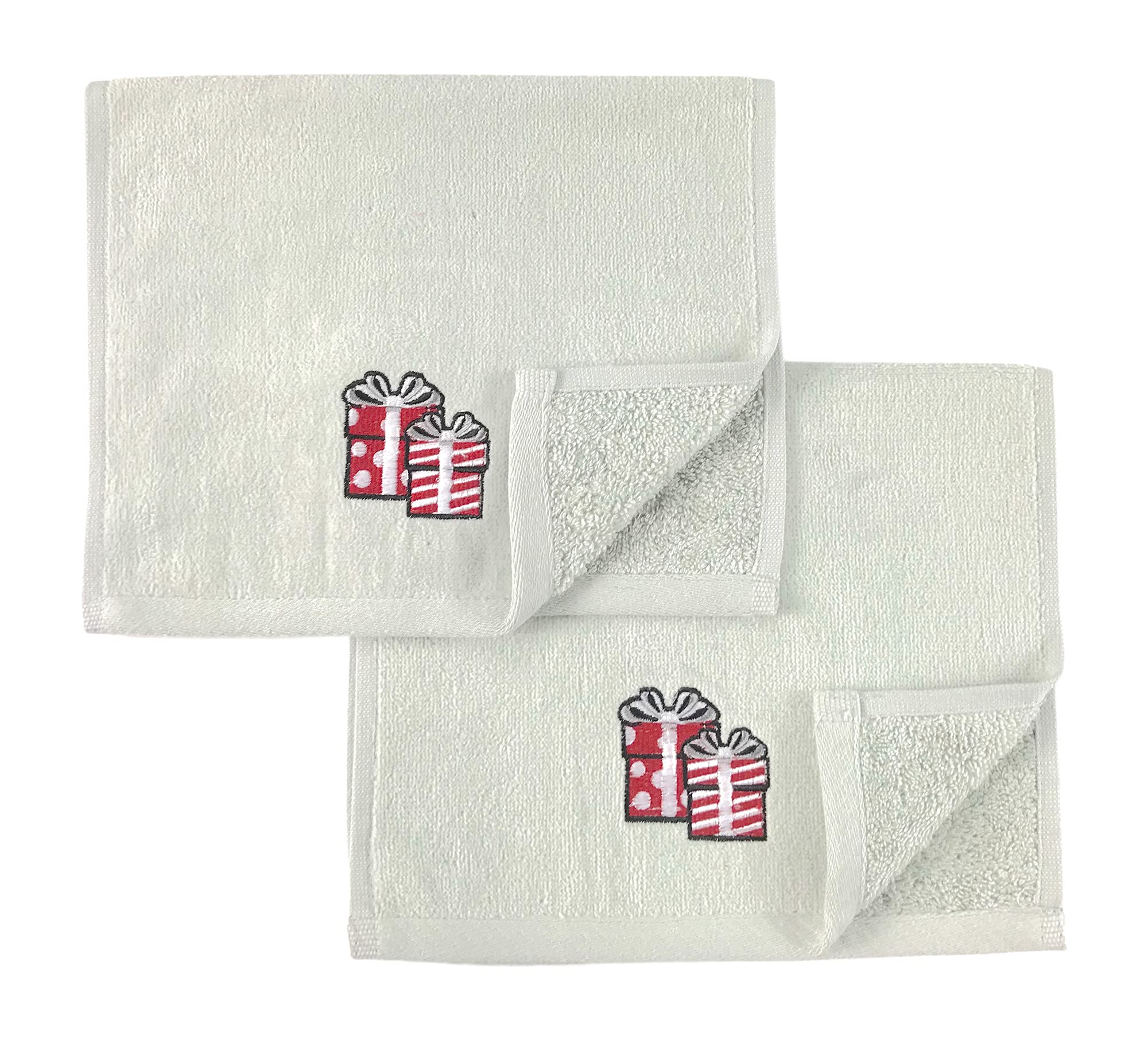 Christmas Fingertip Towel Set: Gnome Present Like Your Present, Grey Hand Towels With Red White Embroidery Jolly Gnome Present,
