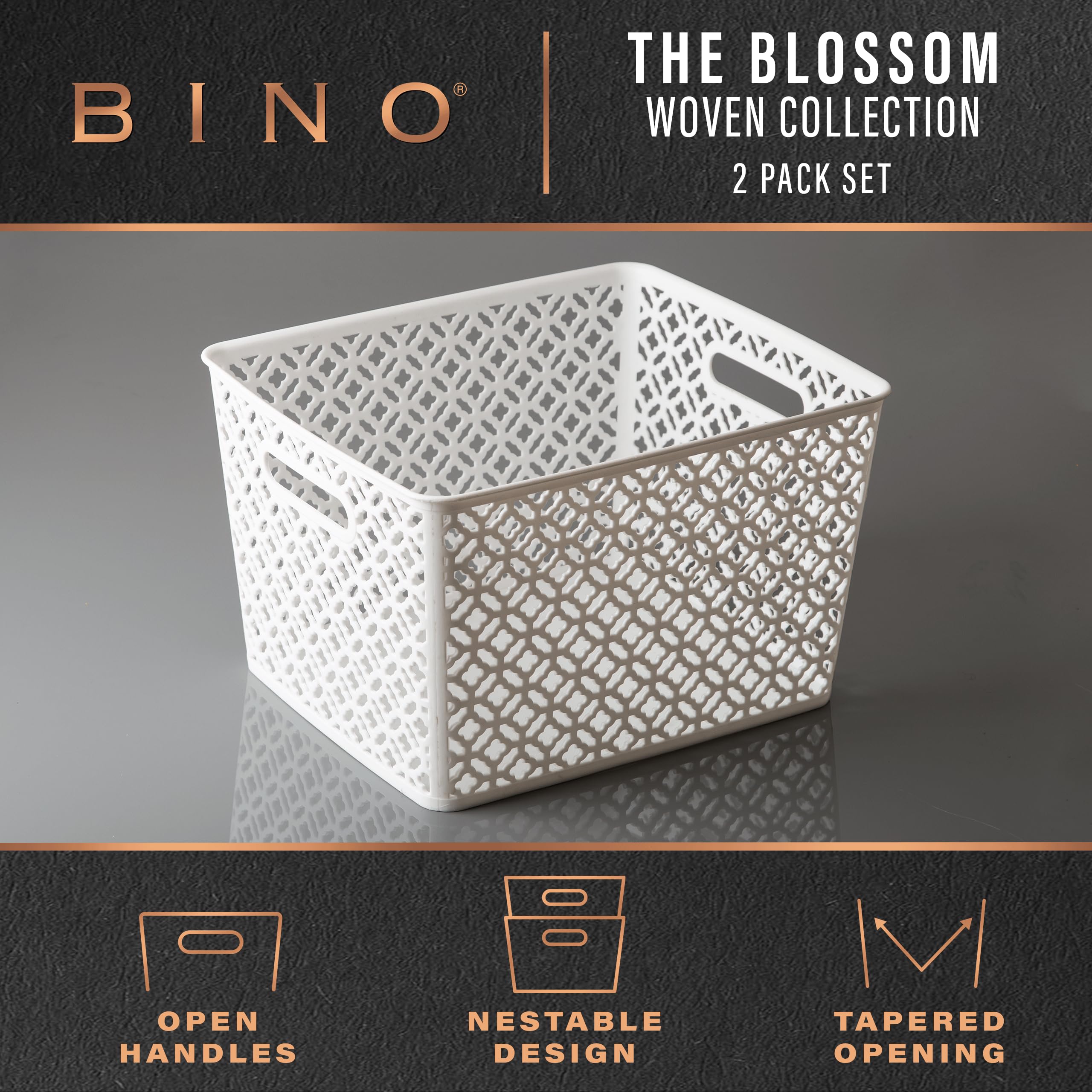 Bino L Plastic Storage Baskets, Xlarge - White L The Blossom Collection L Multi-Use Organizer Bin L Built-In Handles L Plastic W