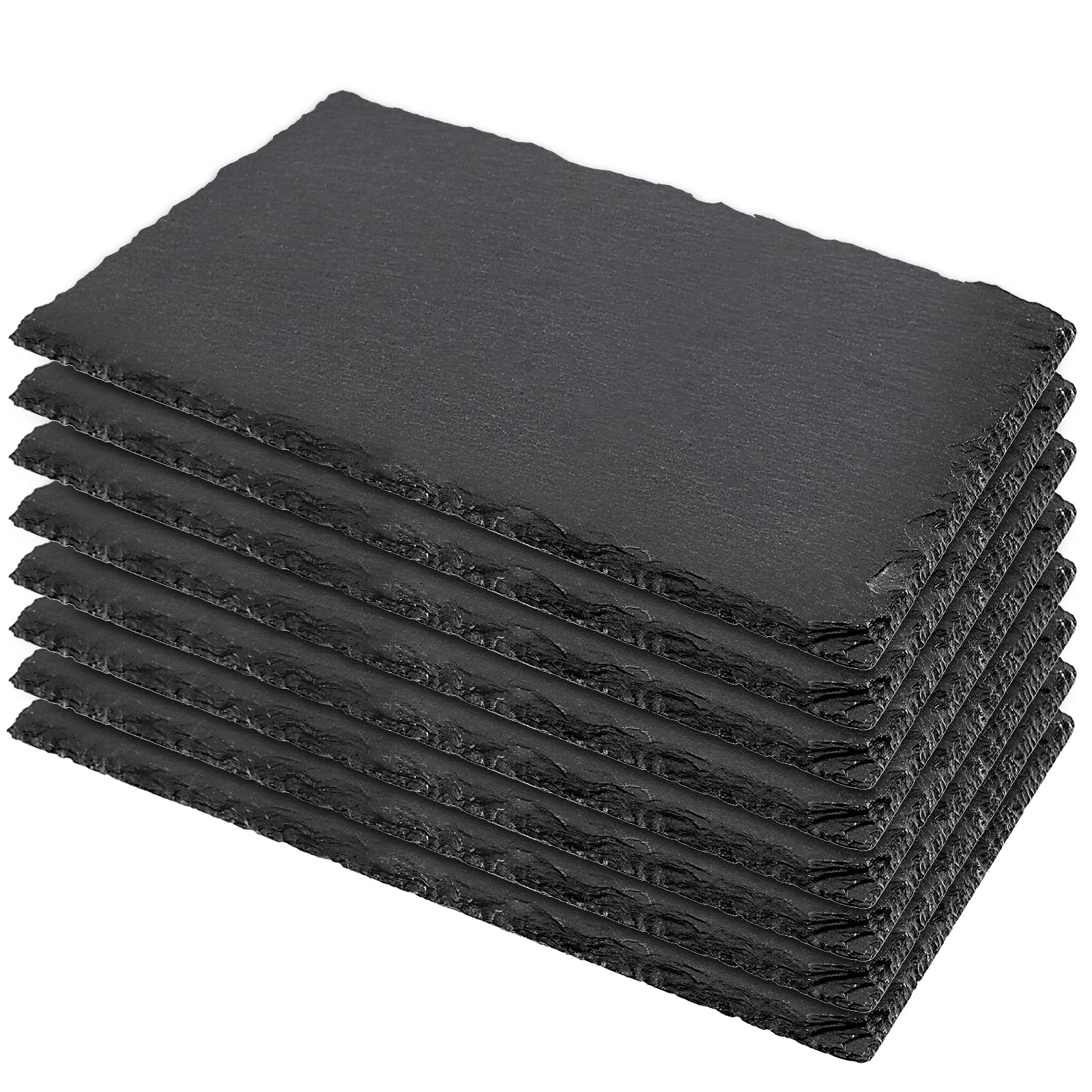 MUKLEI 8 PCS 10 x 4.7 Inch Black Slate Cheese Boards, Black Slate Serving Platter with Natural Edge, Slate Stone Serving Tray fo