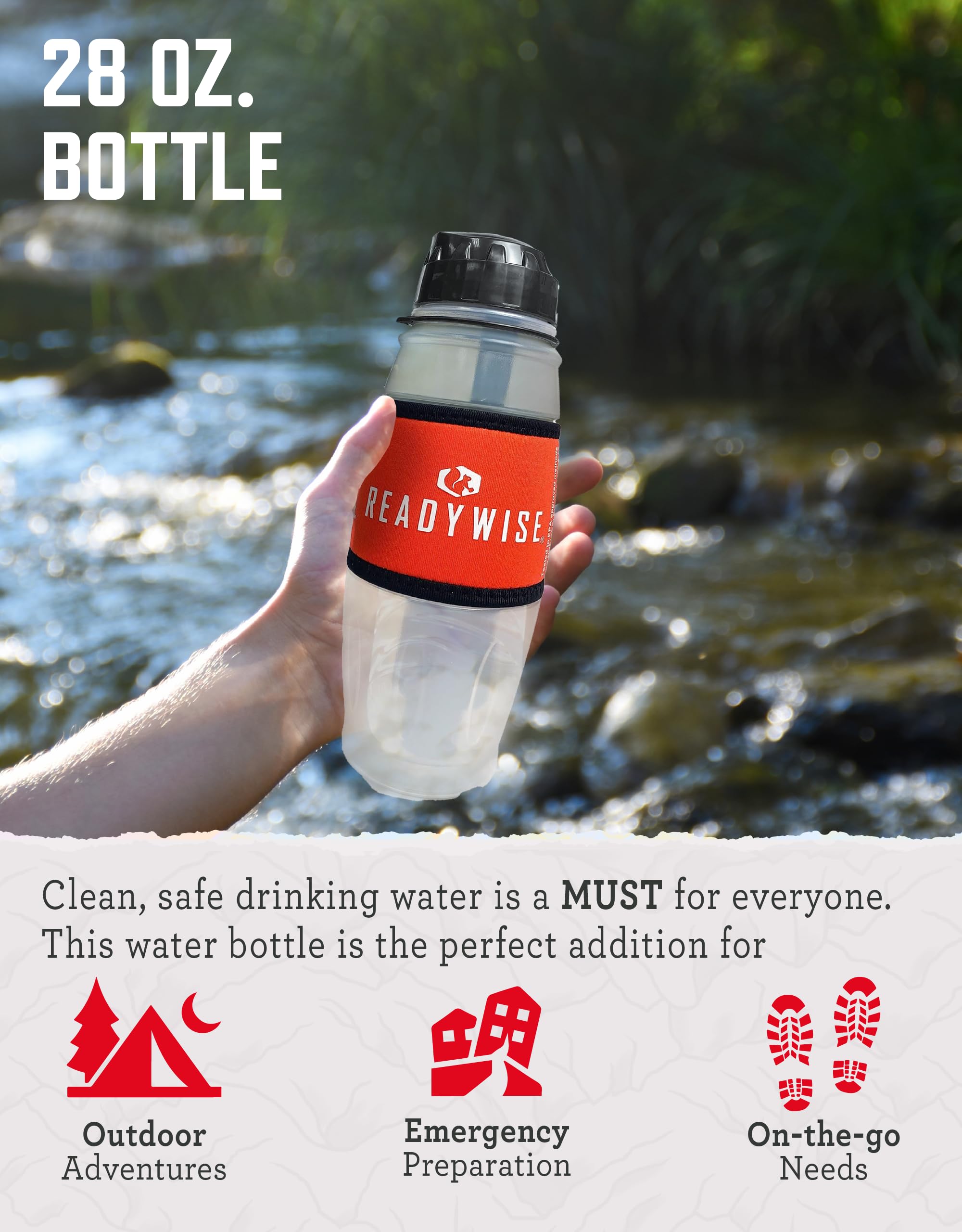 Readywise - 28 Oz, Seychelle Water Filtration Bottle, Hiking, Backpacking And, Camping Water Bottle, Bpa-Free, Prepper Gear And