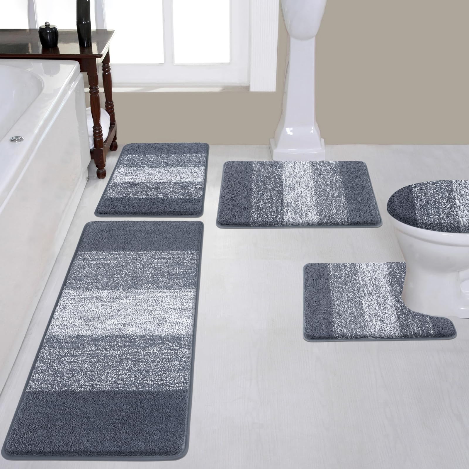 Bsmathom Bathroom Rugs Sets 5 Piece With Toilet Cover, Non Slip Plush Shaggy Bath Mats For Bathroom Absorbent, Washable Bath Rug