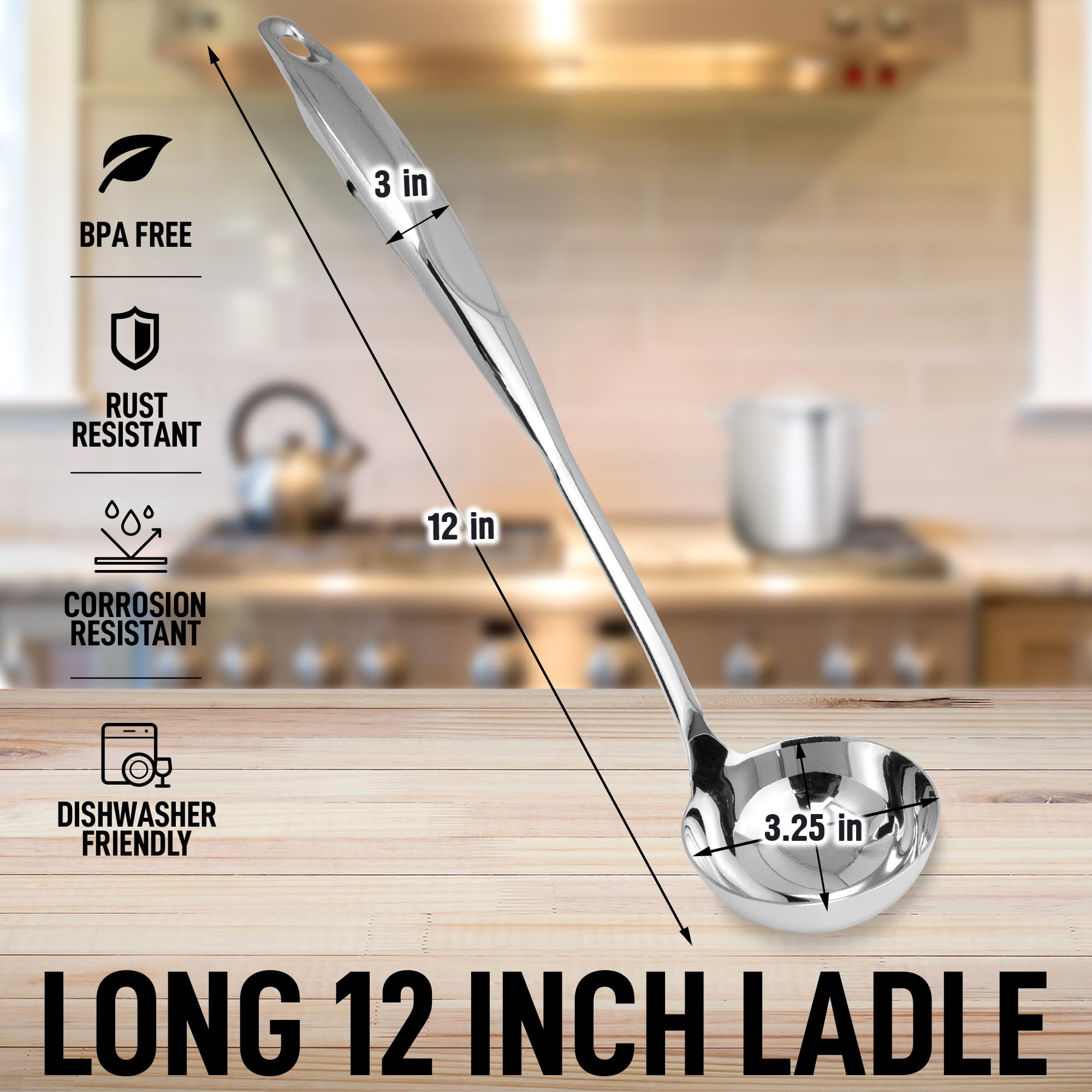 Zulay Kitchen Stainless Steel 13'' Soup Ladle - Comfort Grid Steel Ladle With Long Handle And Ample Bowl Capacity Perfect For St