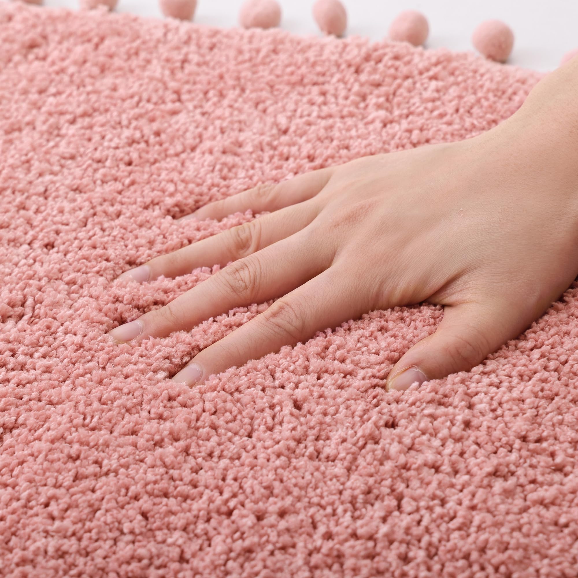 Yirddeo Oval Bathroom Rugs Dusty Pink Rug With Pom Bath Mat For Bedroom Non Slip Cute Boho Absorbent Mats Soft Plush Washable Ru