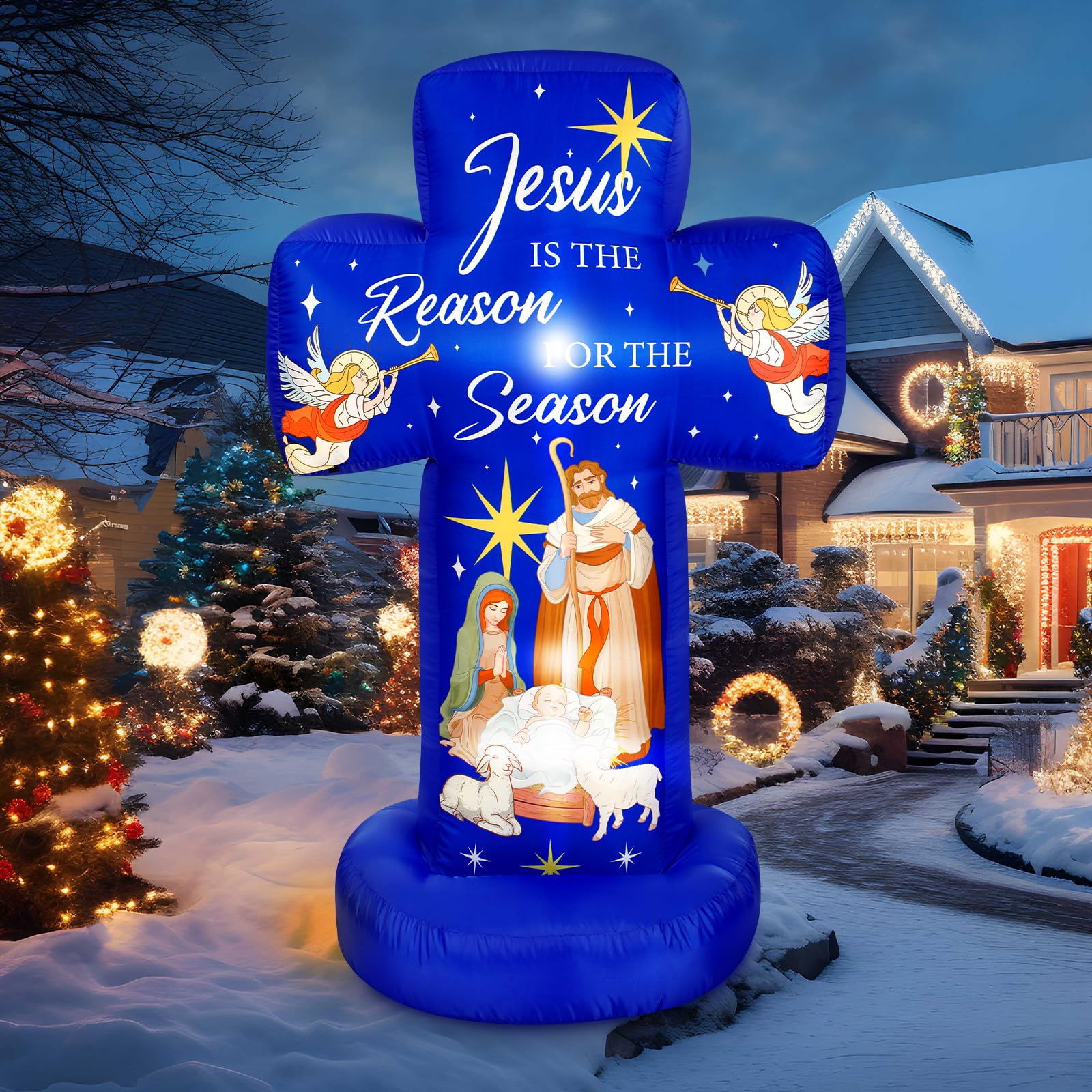 Civaner 6FT Christmas Inflatable Nativity Scene Decoration with Built in LED Lights, Jesus is The Reason for The Season Christma