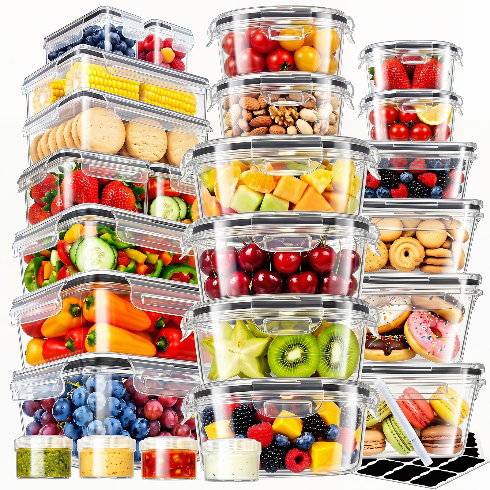 Asnews 50 Pcs Reusable plastic food storage containers with lids