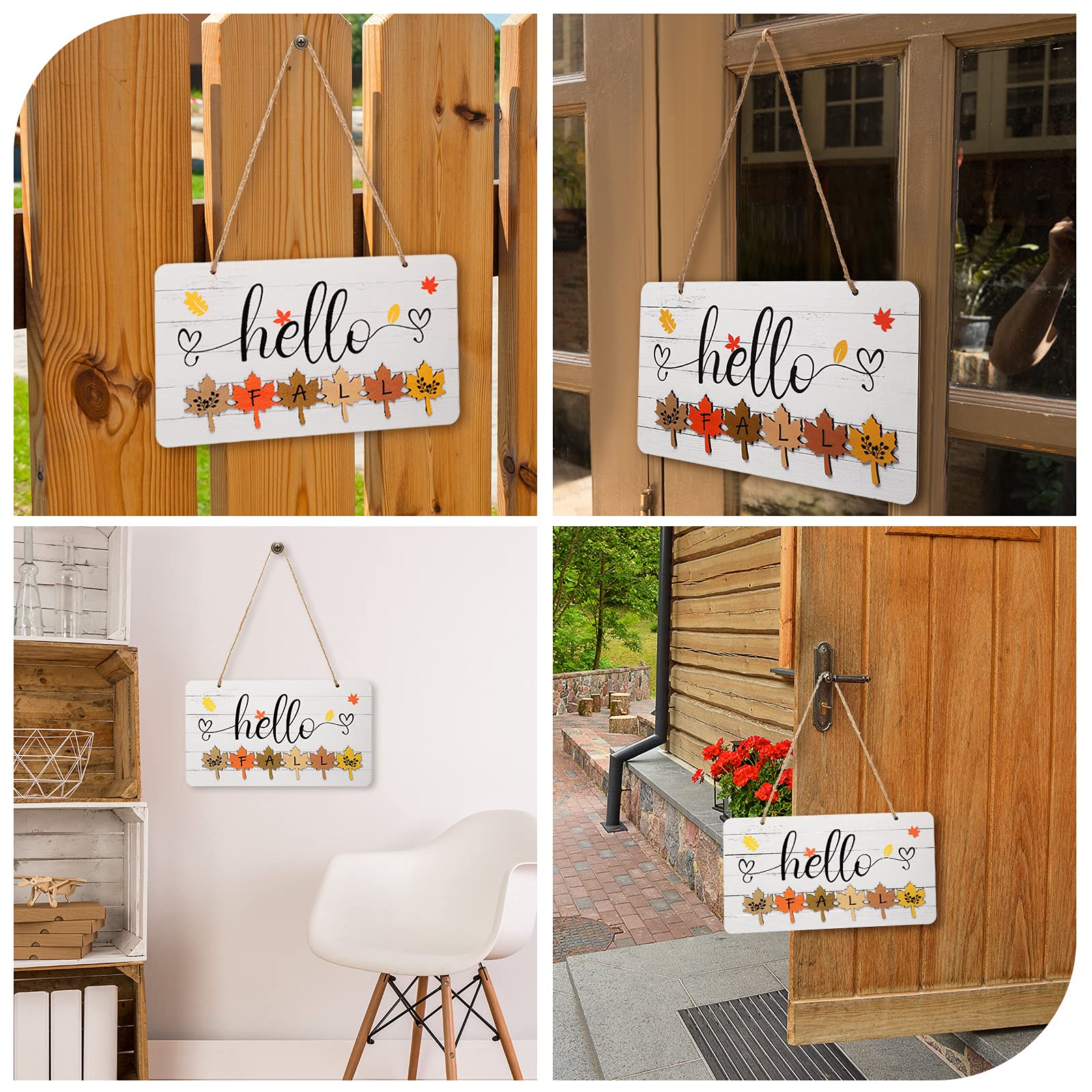 Hello Fall Wooden Sign Thanksgiving Door Wall Decor Maple Leaf Sign Autumn Art Plaque Rustic Hanging Ornament for Fall Home Livi