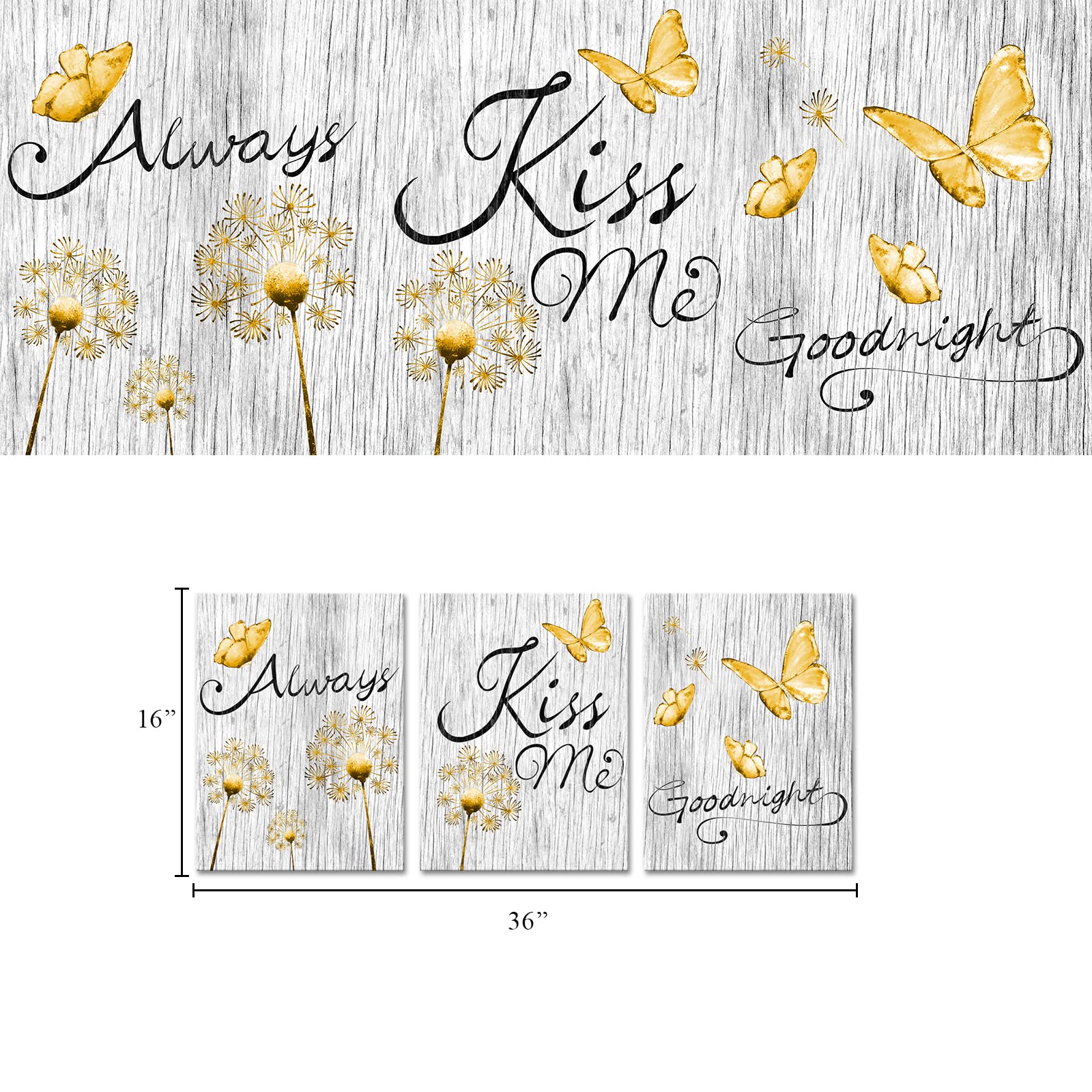 Visual Art Decor Yellow Picture For Bedroom Decor Rustic Yellow Butterfly Always Kiss Me Goodnight Sweat Words Picture Framed Ar