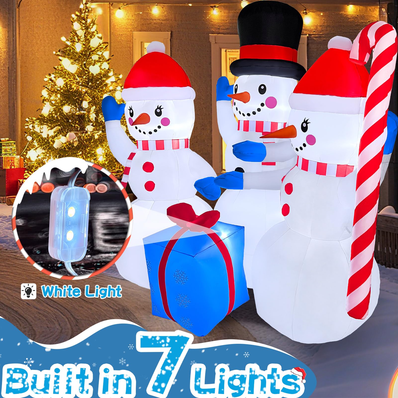 GIGLIM 2025 Christmas Inflatable Snowman 6FT 3 Snowmen with Gift Box Christmas Inflatables Outdoor Decoration Xmas Snowman Blow