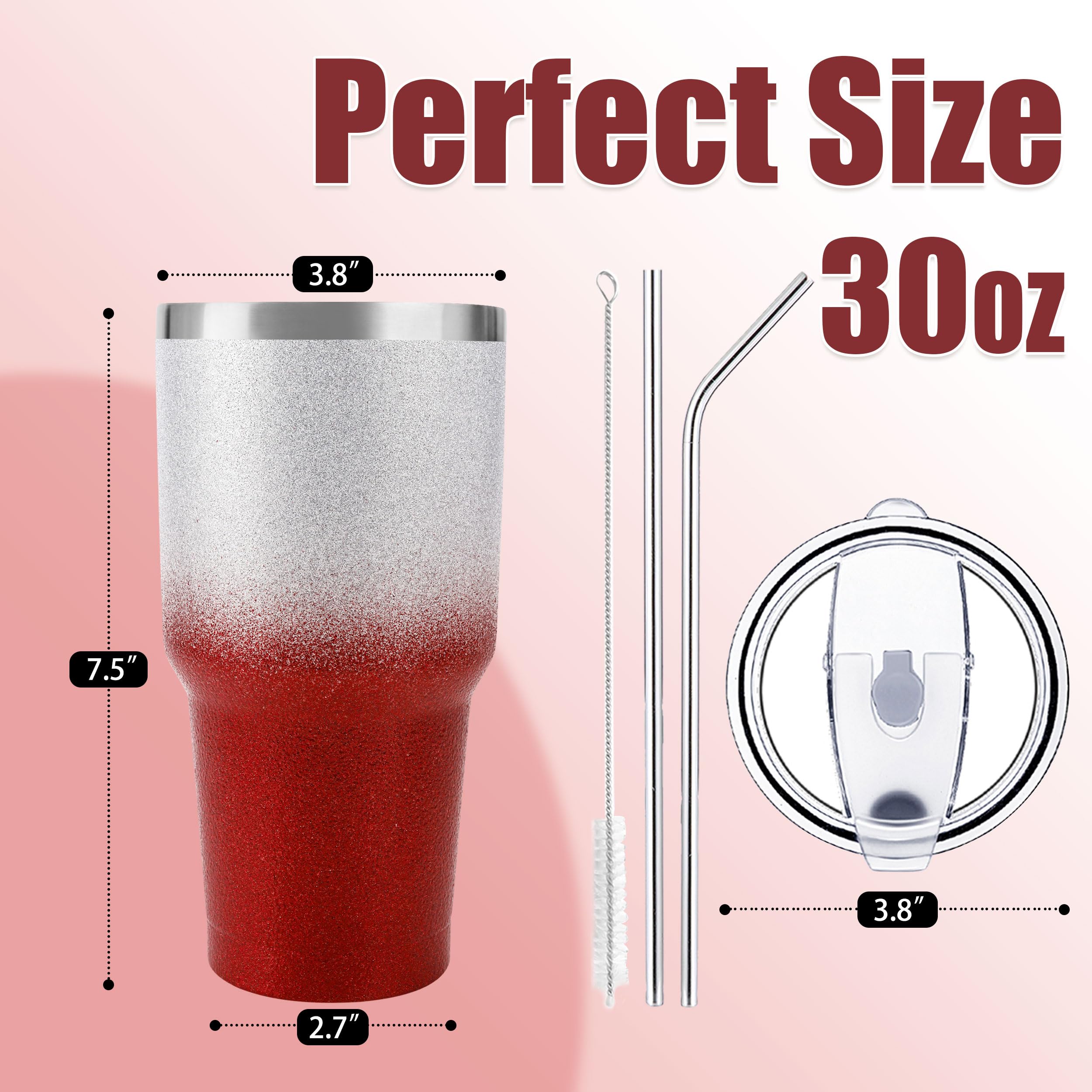 Ds 30 Oz Tumbler Christmas Red Glitter Gradient Cup Stainless Steel Double Wall Vacuum Insulated Mug With Straw And Lid, Cleanin