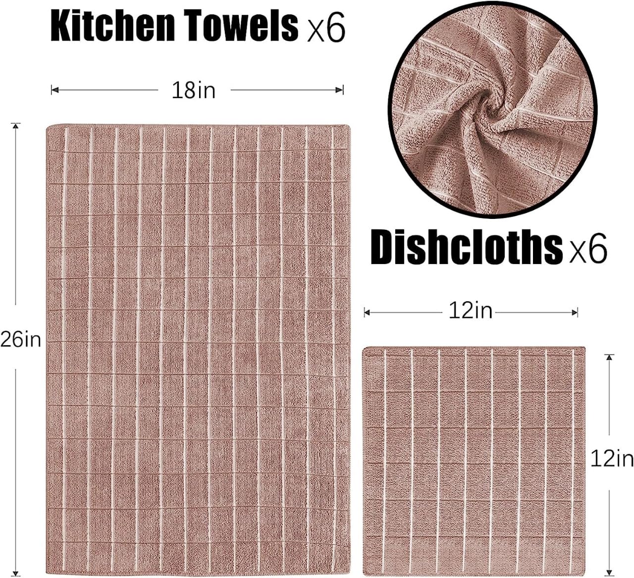 Puomue Microfiber Kitchen Towels And Dishcloths Set, 26 X 18 Inch And 12 X 12 Inch, Set Of 12 Bulk Lint Free Dish Towels For Dry