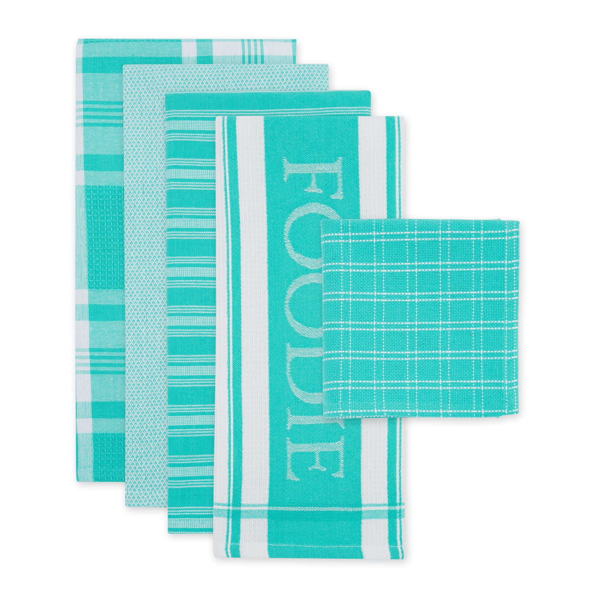 Dii Everyday Collection Foodie Kitchen Set, Dishtowel & Dishcloth, Teal, 5 Piece