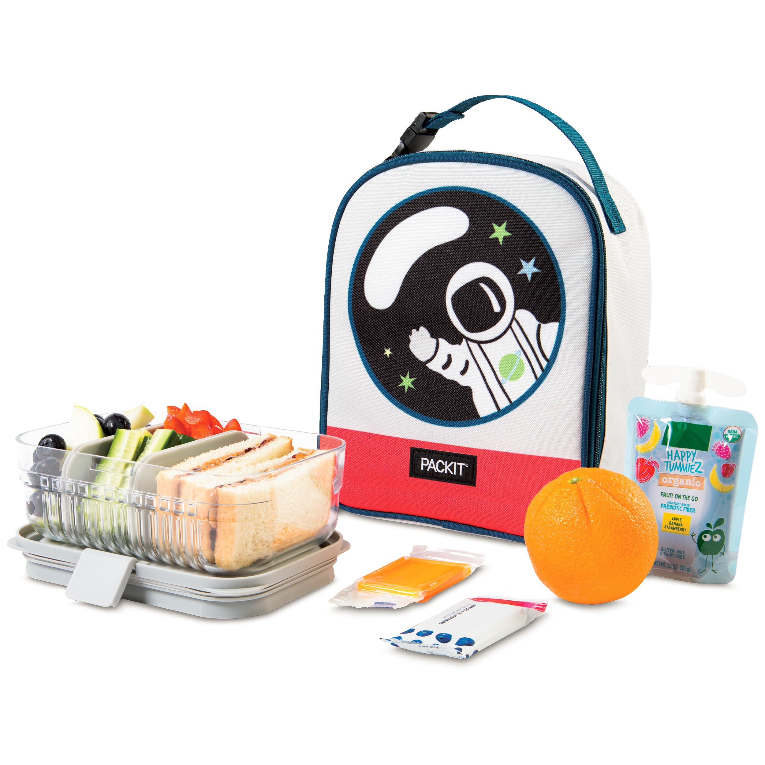 Packit Freezable Playtime Lunch Box, Spaceman, Built With Ecofreeze Technology, Collapsible, Reusable, Zip Closure With Buckle H