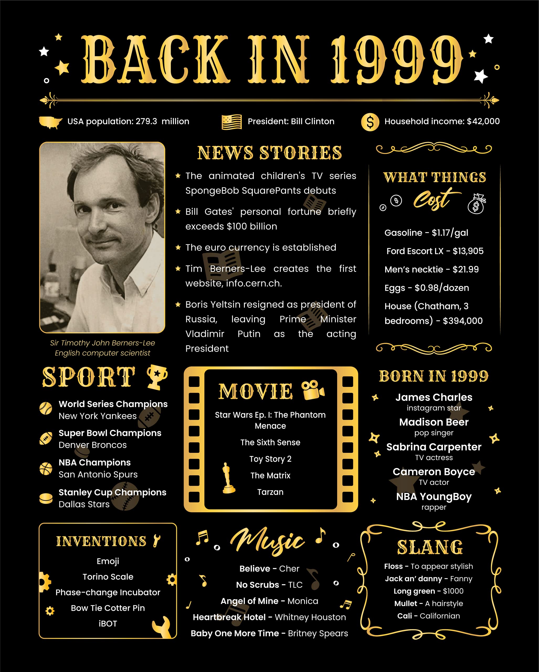 Back In 1999 Birthday Card - 25Th Birthday Gift For Women Or Men - 25Th Birthday Decoration For Her Or Him - Funny Table Centerp