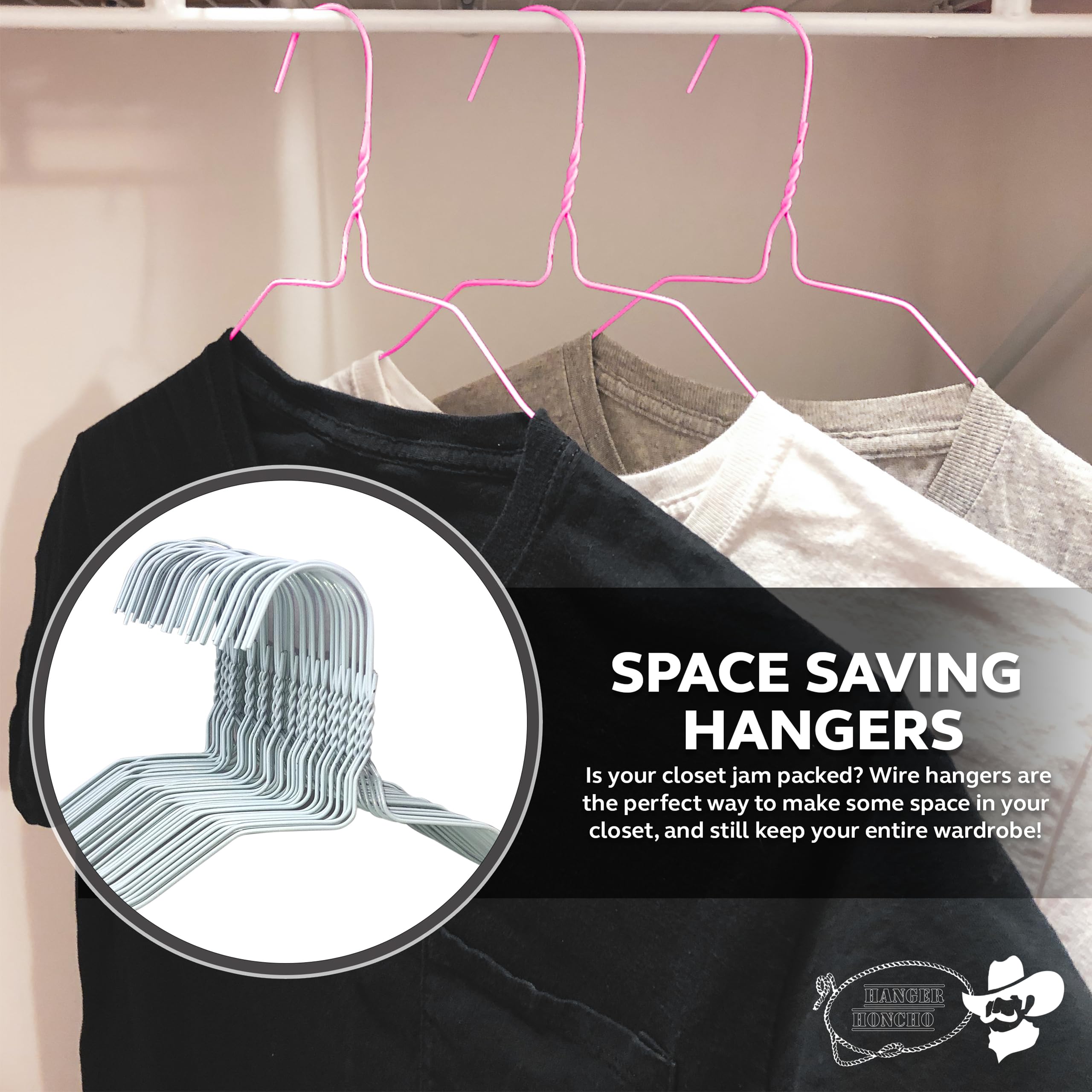 50 Wire Hangers - Pink Metal Hangers In Bulk - 18 Inch Thin, Lightweight, Bendable, Standard Dry Cleaner Coated Steel Hangers