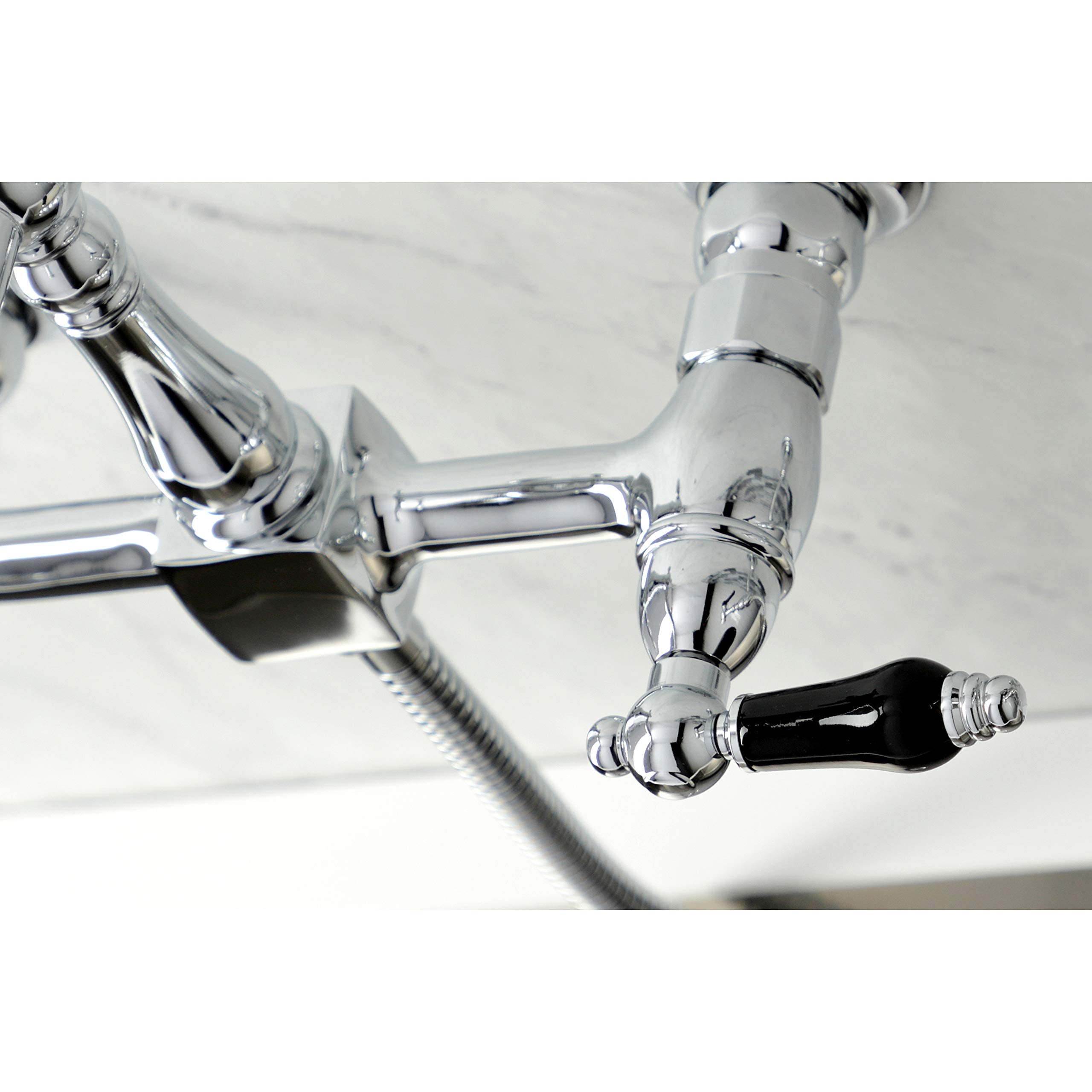 Kingston Brass KS1261PKLBS Duchess Wall Mount Bridge Kitchen Faucet with Brass Sprayer  Polished Chrome