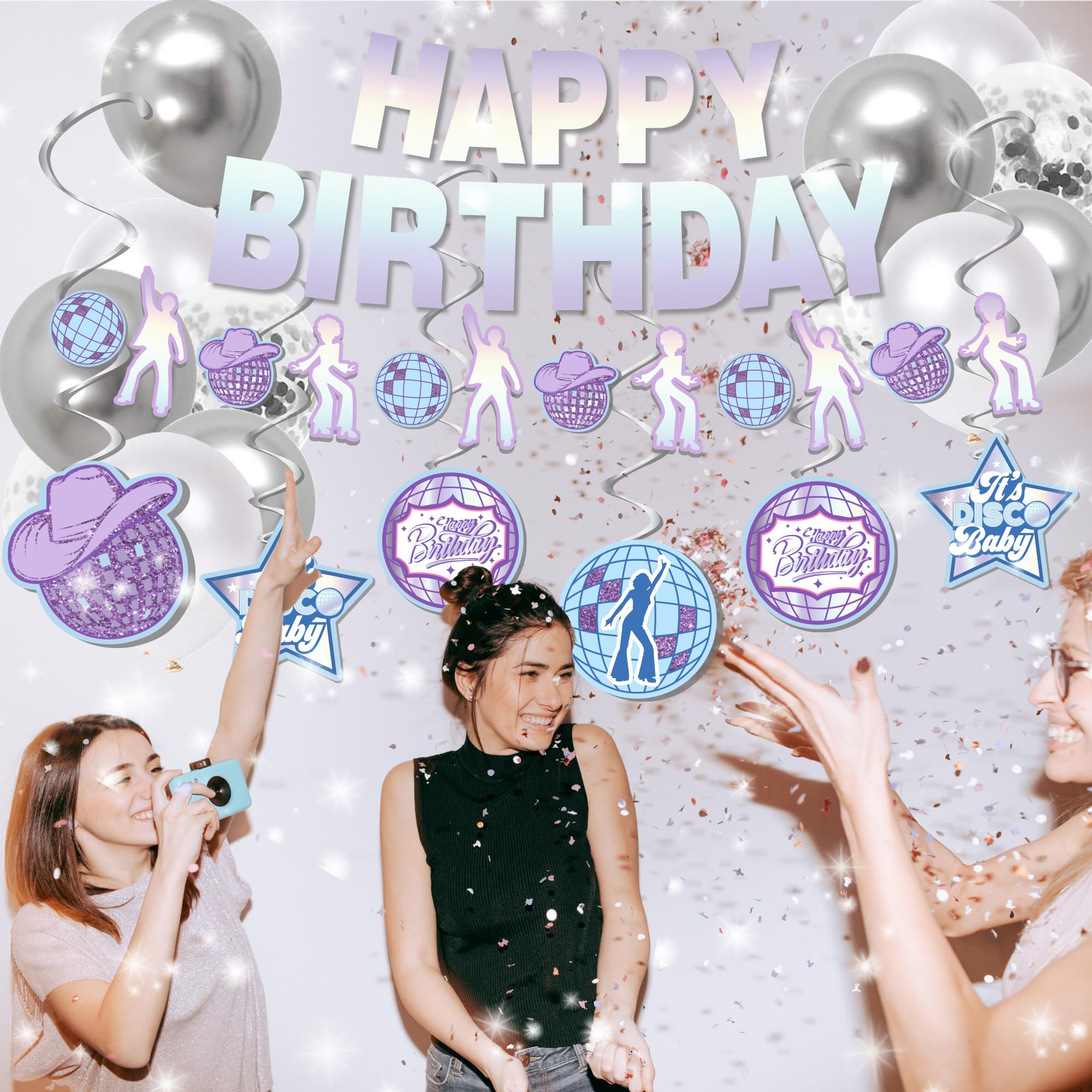 Jenmir, Iridescent Disco Birthday Party Decorations - (Total 110Pcs) Happy Birthday Banner, Party Supplies For Her, Balloons,Dis