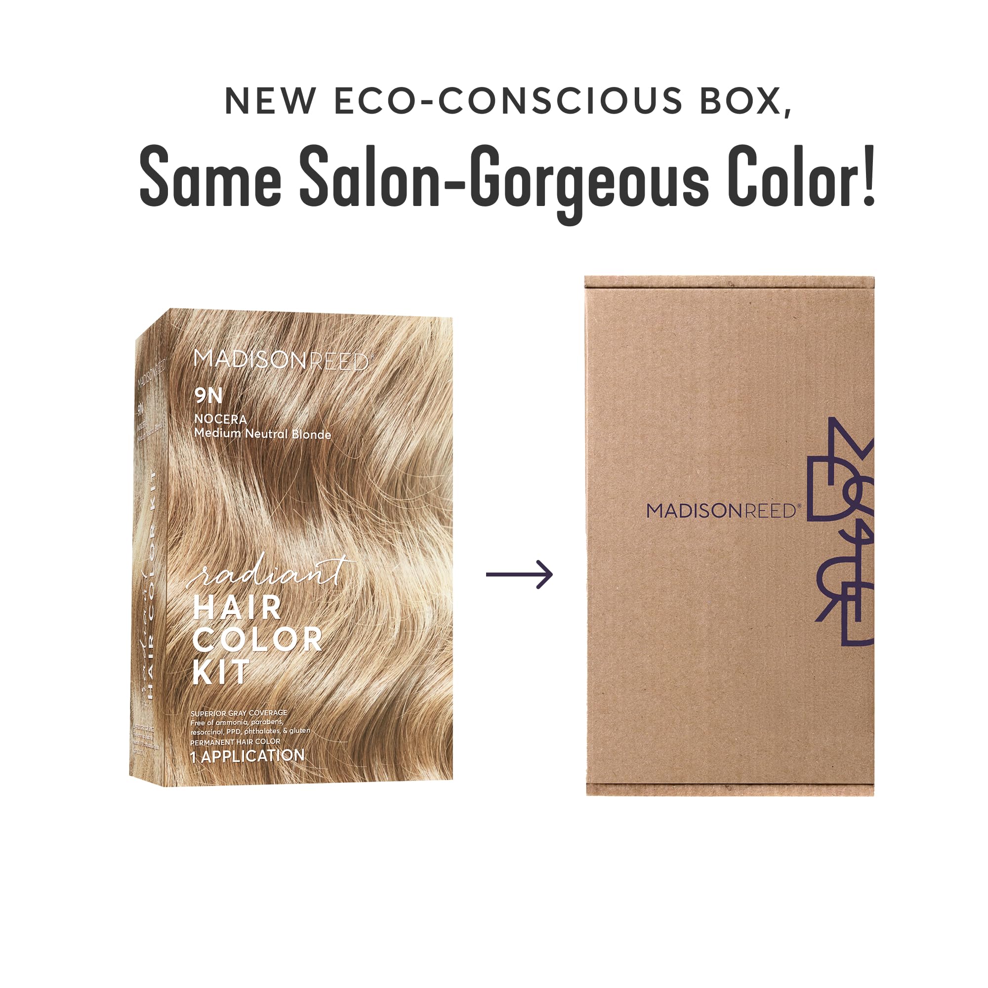 Madison Reed Radiant Hair Color Kit - Ammonia-Free Permanent Dye, Nocera Blonde 9N, Pack of 1, Superior Gray Coverage