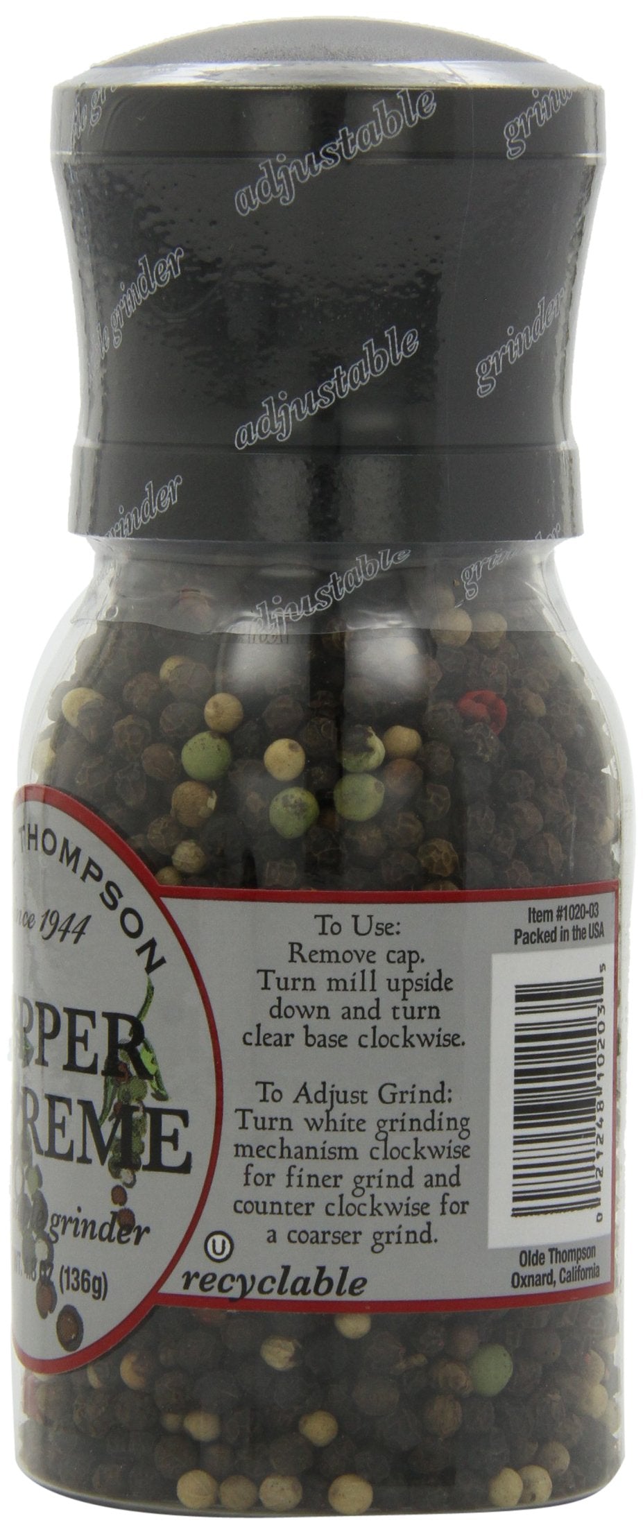 OLDE THOMPSON Pepper Supreme Grinder - 4.8 Ounce - Ideal for Freshly Ground Spices