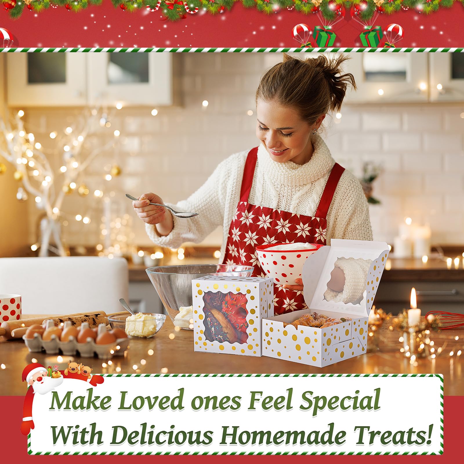 DOYIDE 32Pcs 6x6x3 in Christmas Cookie Boxes with Window, White Bakery Boxes for Cookie, Treat Boxes Pastry Boxes for Gift Givin