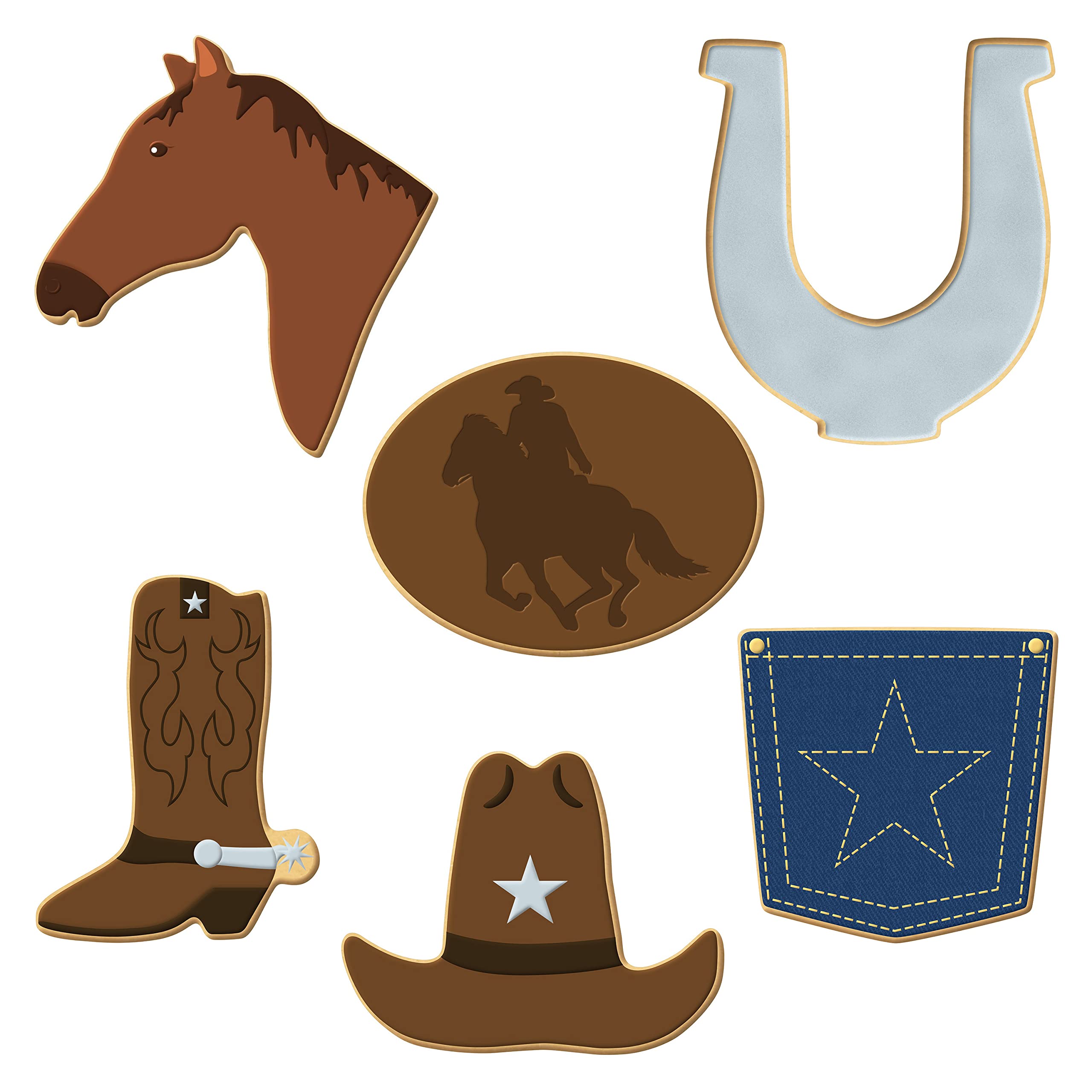 Rodeo Cowboy Cookie Cutter 6 Pc Set - Foose Cookie Cutters - Usa Tin Plated Steel