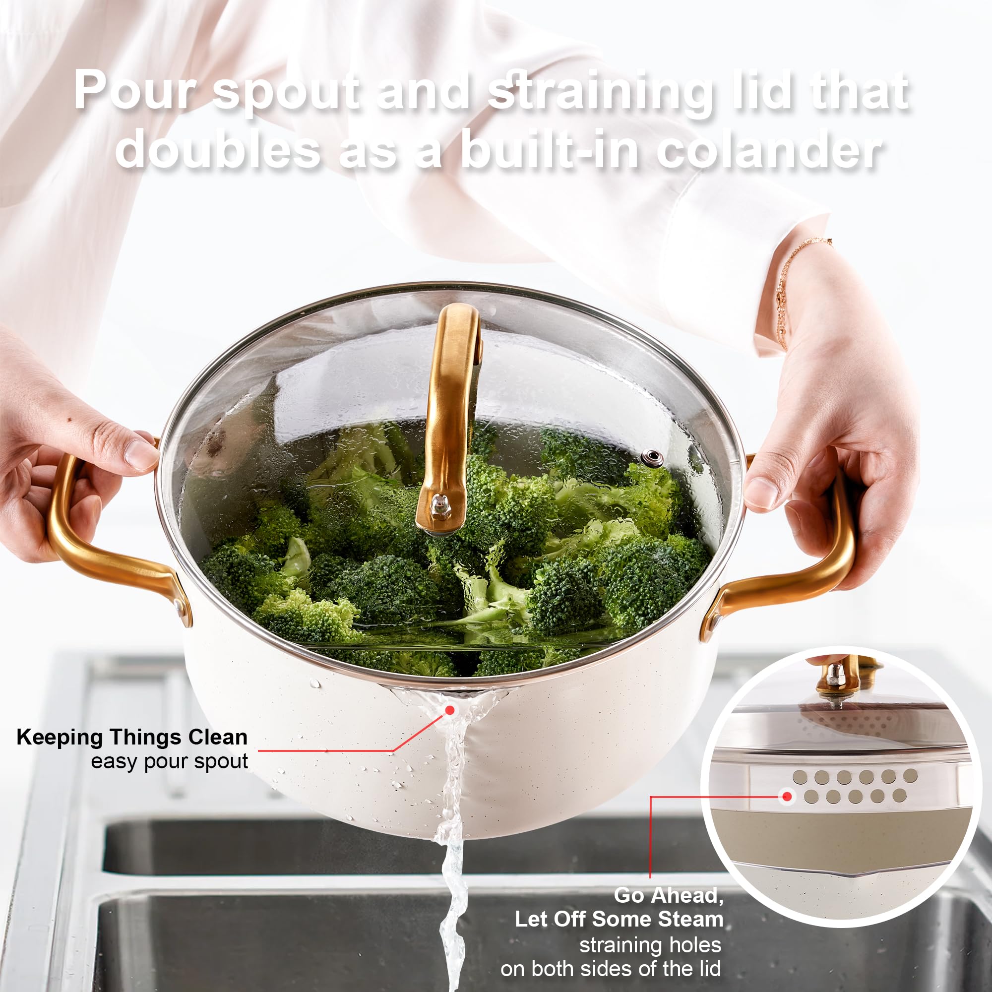 Granite Nonstick Cookware Set - Kitchen Pots and Pans With Dutch Oven, Frying Pan, Saucepan, Saut   Pan, Utensils - Gold Cookwar