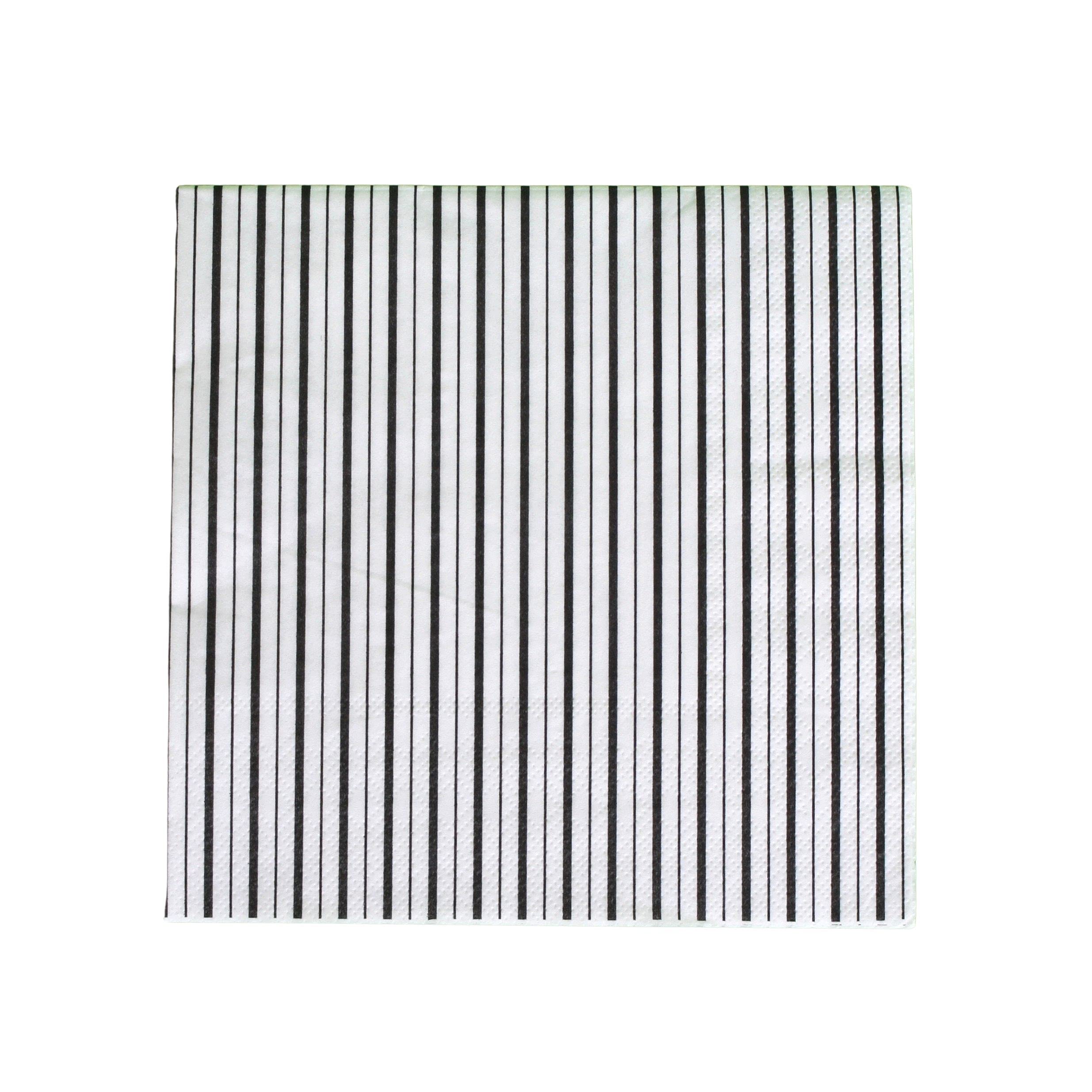 Black Stripes Large Napkins (Set Of 16) | Black Stripes Paper Nakpins | Black Striped Napkins | Black And White Paper Napkins |B