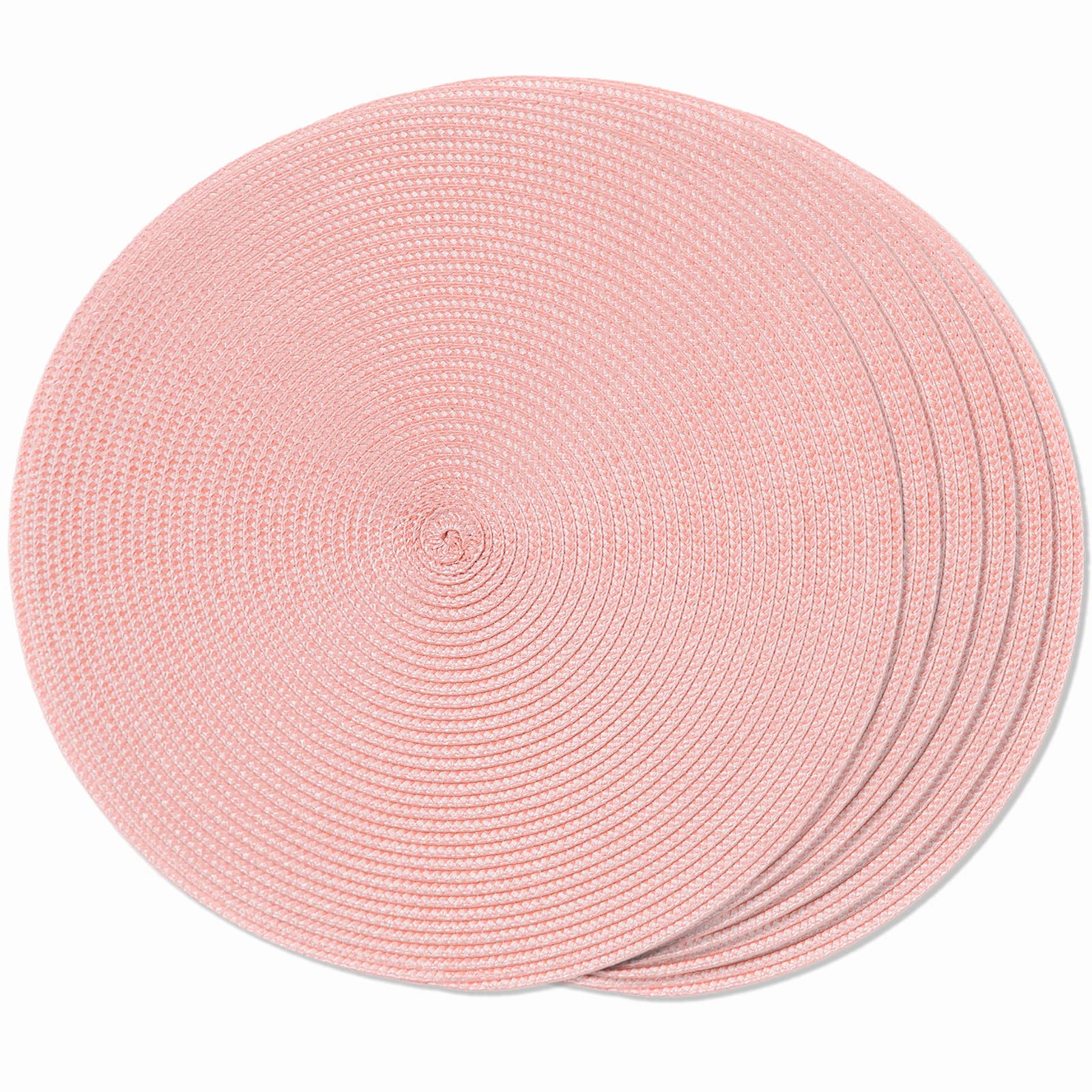 Funwheat Round Braided Placemats Set Of 6 Place Mats For Dining Tables Woven Washable Non-Slip Table Mats 15 Inch(Pink, 6Pcs)