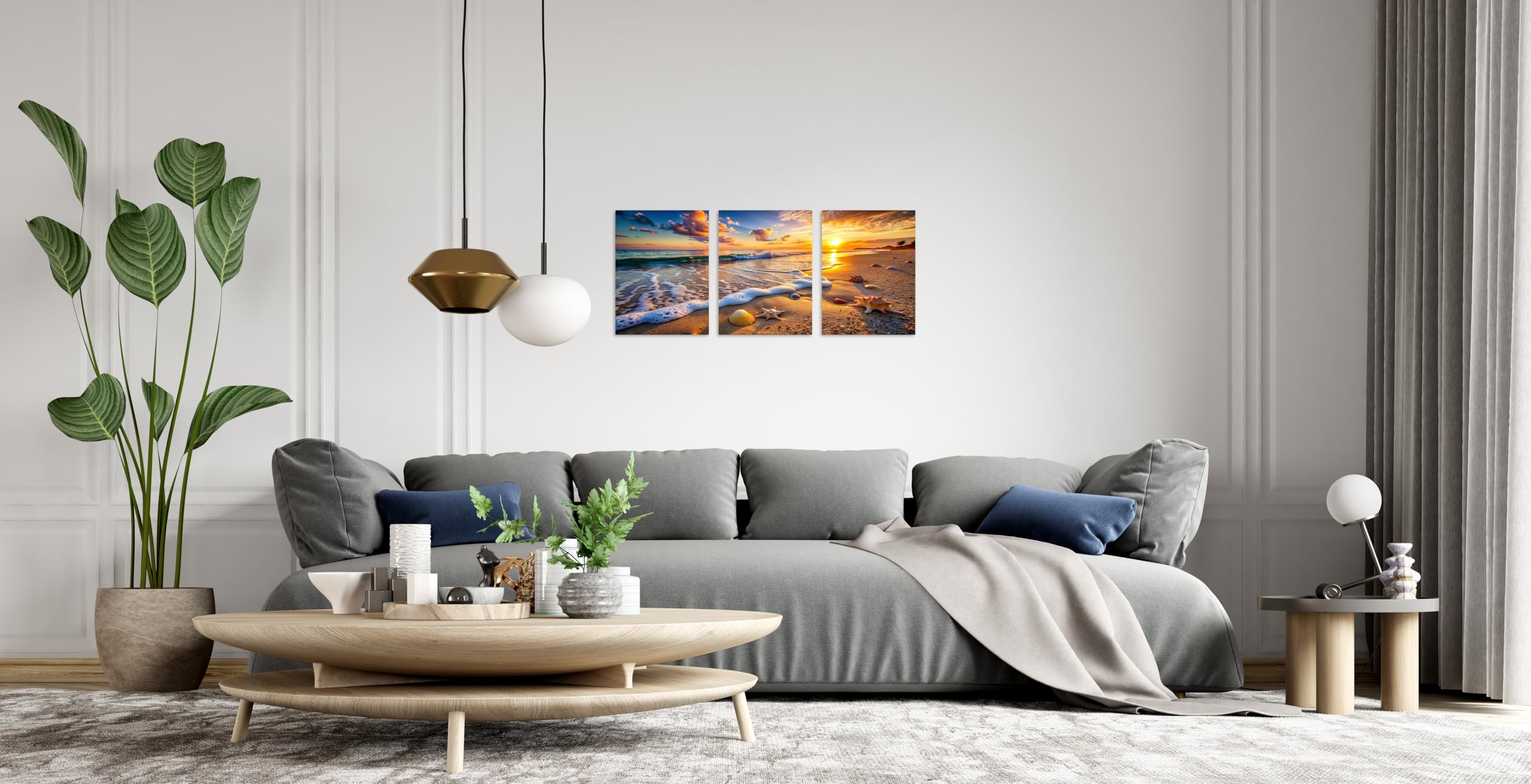 Tutubeer 3 Panels Beach Picture Beach Wall Art Blue Sea Sunset White Beach With Starfish Beach Canvas Print On Canvas Seascape T