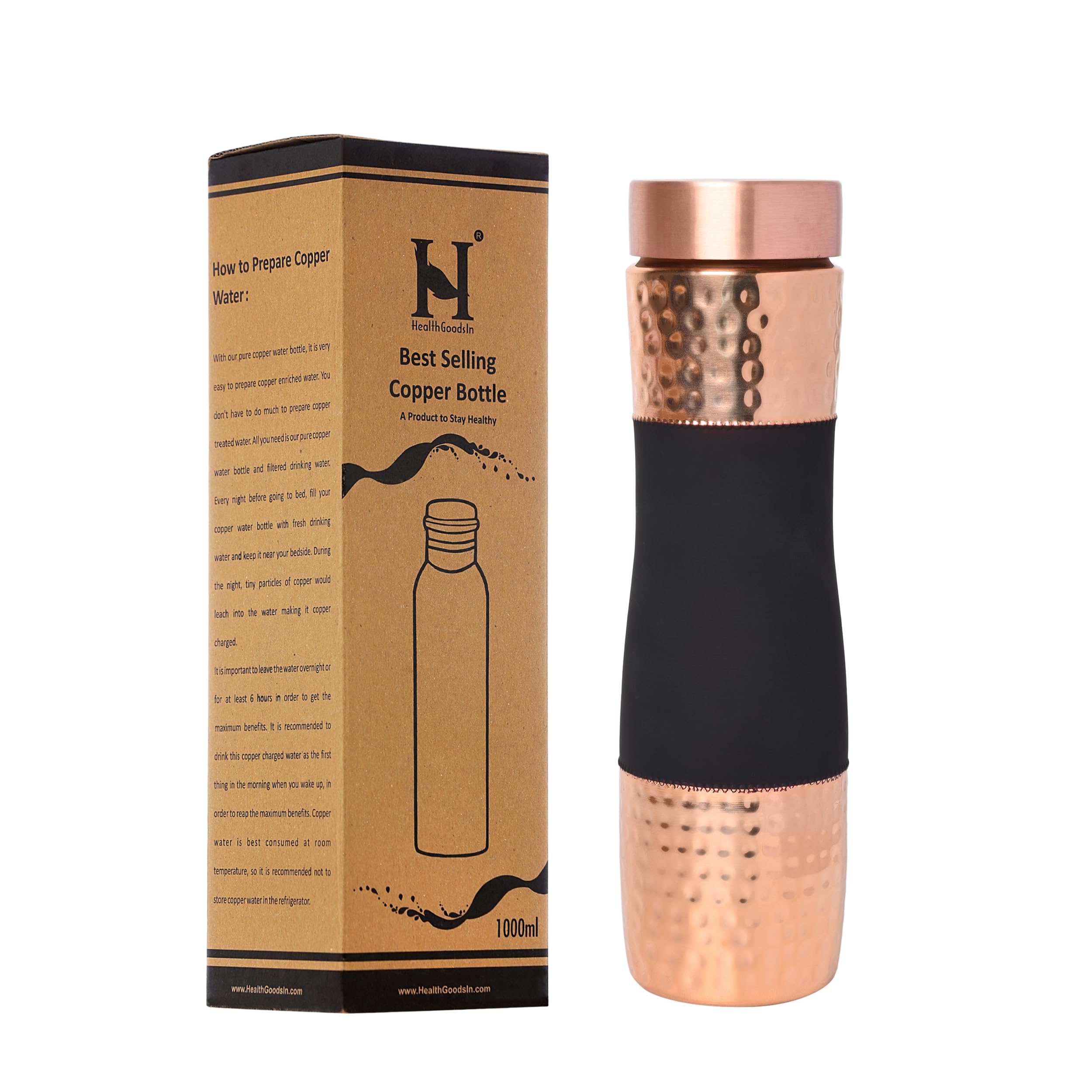 Pure Copper Water Bottle Wide Mouth, 1000 Ml Capacity (33.81 US Fl Oz) For Ayurveda Health Benefits (Dark Cherry)