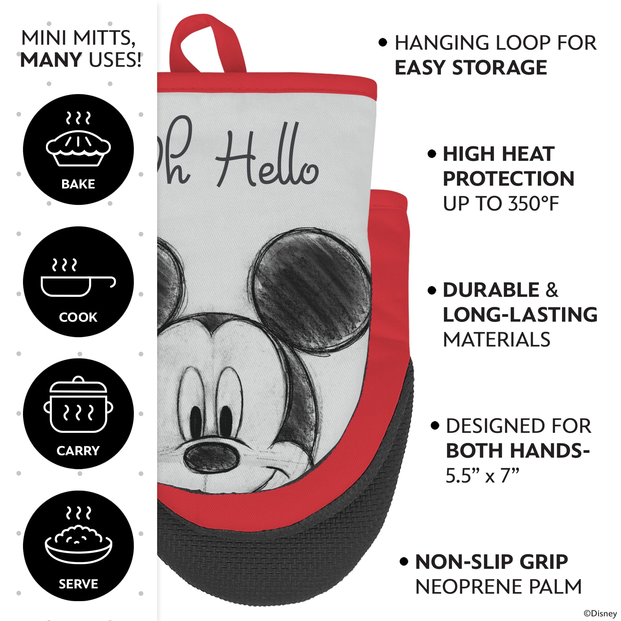 Disney Kitchen Towels & Oven Mitts Set - 4 Piece Bundle with 2 Cotton Dish Towels/Hand Towels & 2 Heat Resistant Mini Oven Mitts