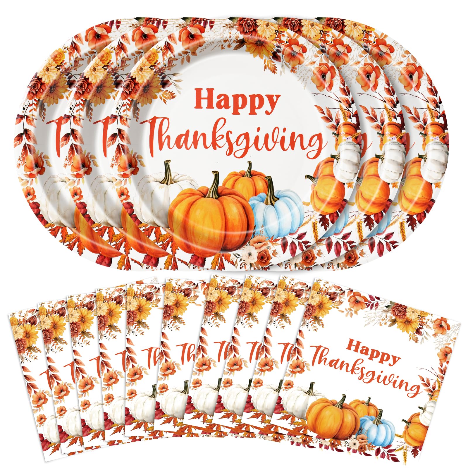 KTCNMER 50Pcs Thanksgiving Paper Plates and Napkins Disposable paper plates for Thanksgiving Party Supplies