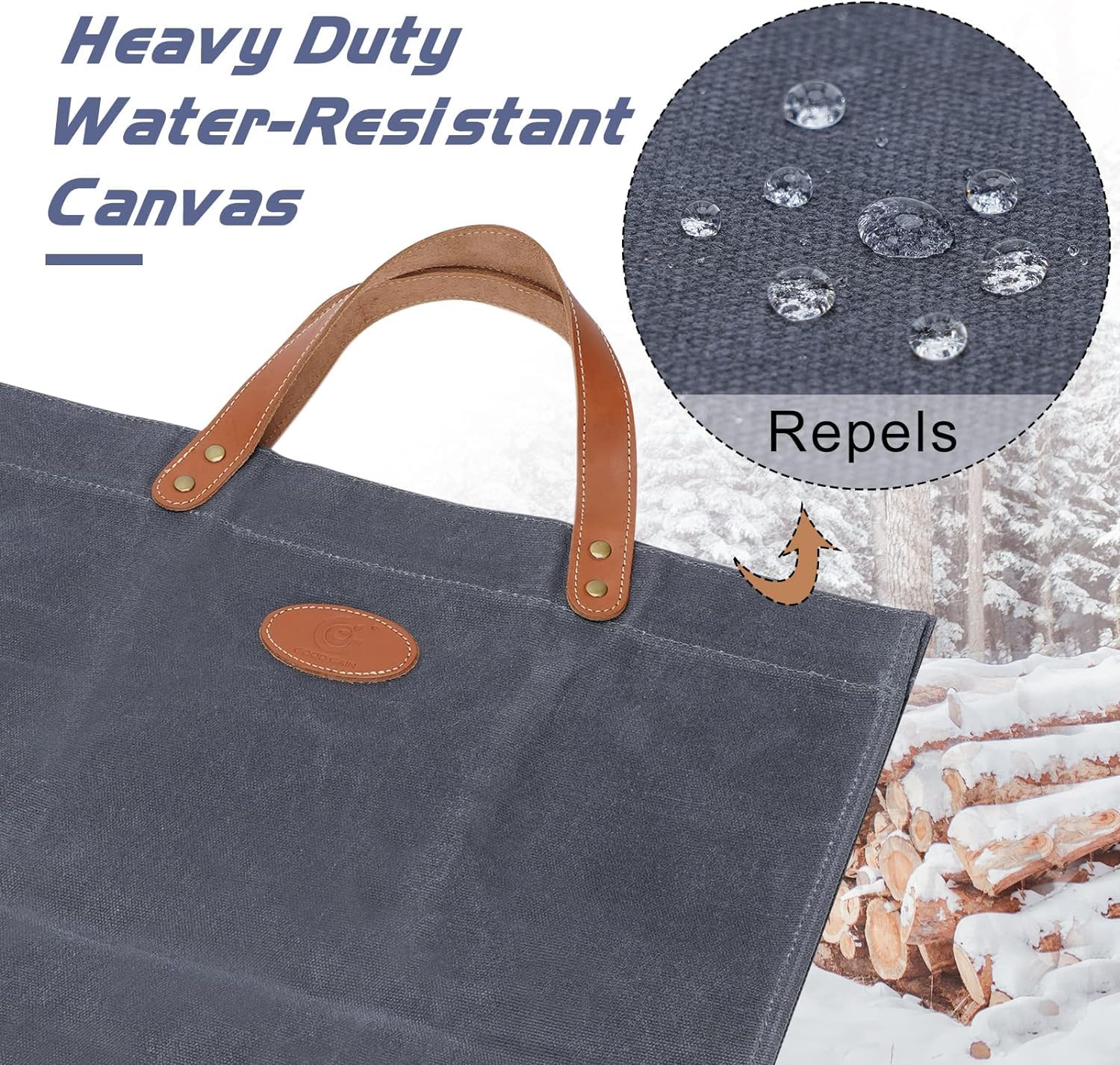 G Good Gain Firewood Carrier Waxed Canvas With Leather Handles, Wood Carrier For Firewood, 36X18.5 In Heavy Duty Firewood Storag
