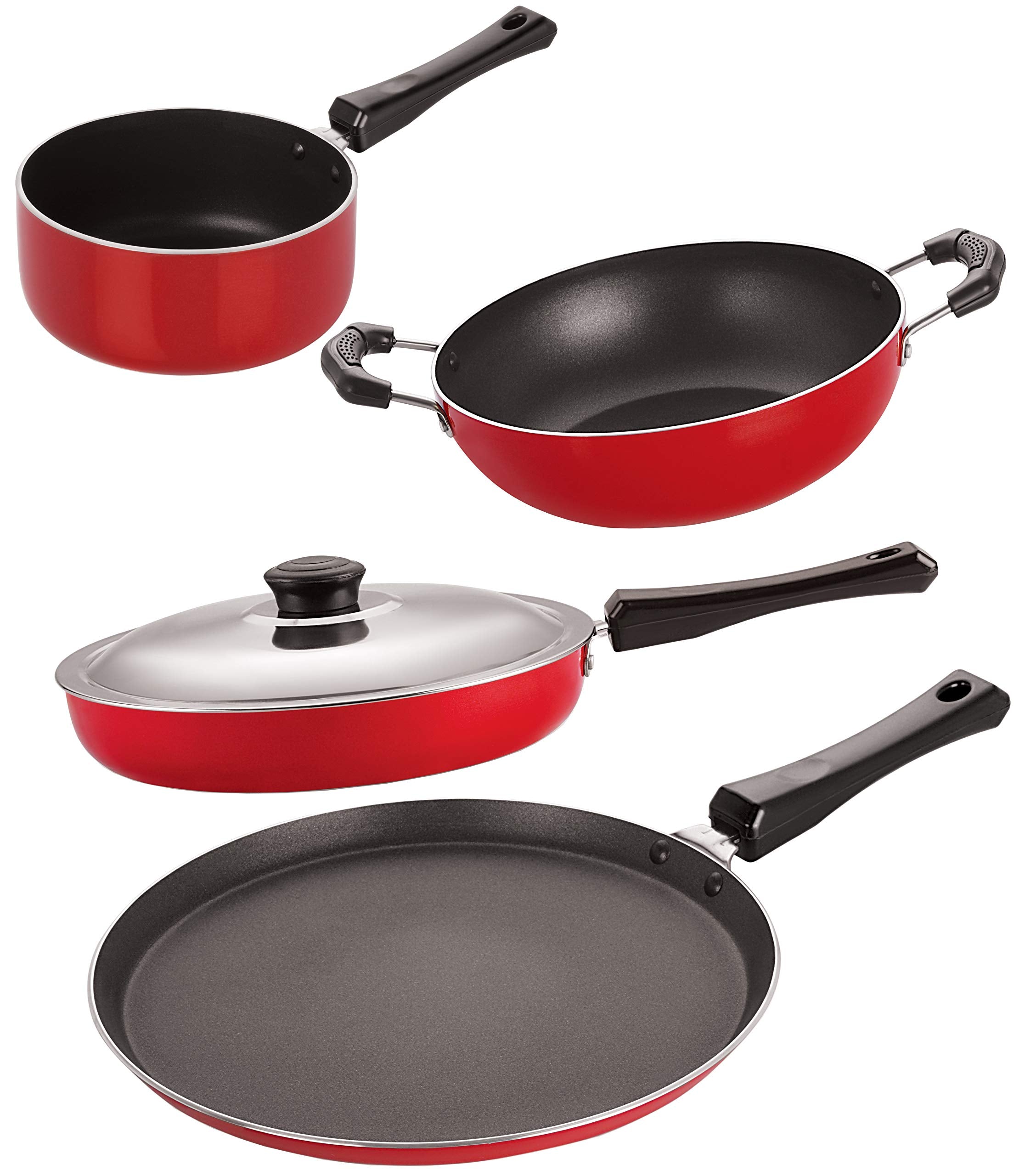 Nirlon 3 Layer NonStick Coated Aluminium 4 Piece Cookware Essential Gift Set Offer With Bakelite Handle