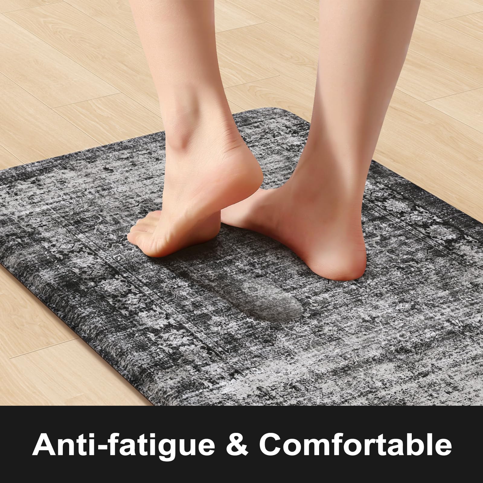 Sungea Farmhouse Anti Fatigue Kitchen Mats For Floor,Non Slip Mats For Kitchen Floor,Distressed Ergonomic Waterproof Comfort Mem