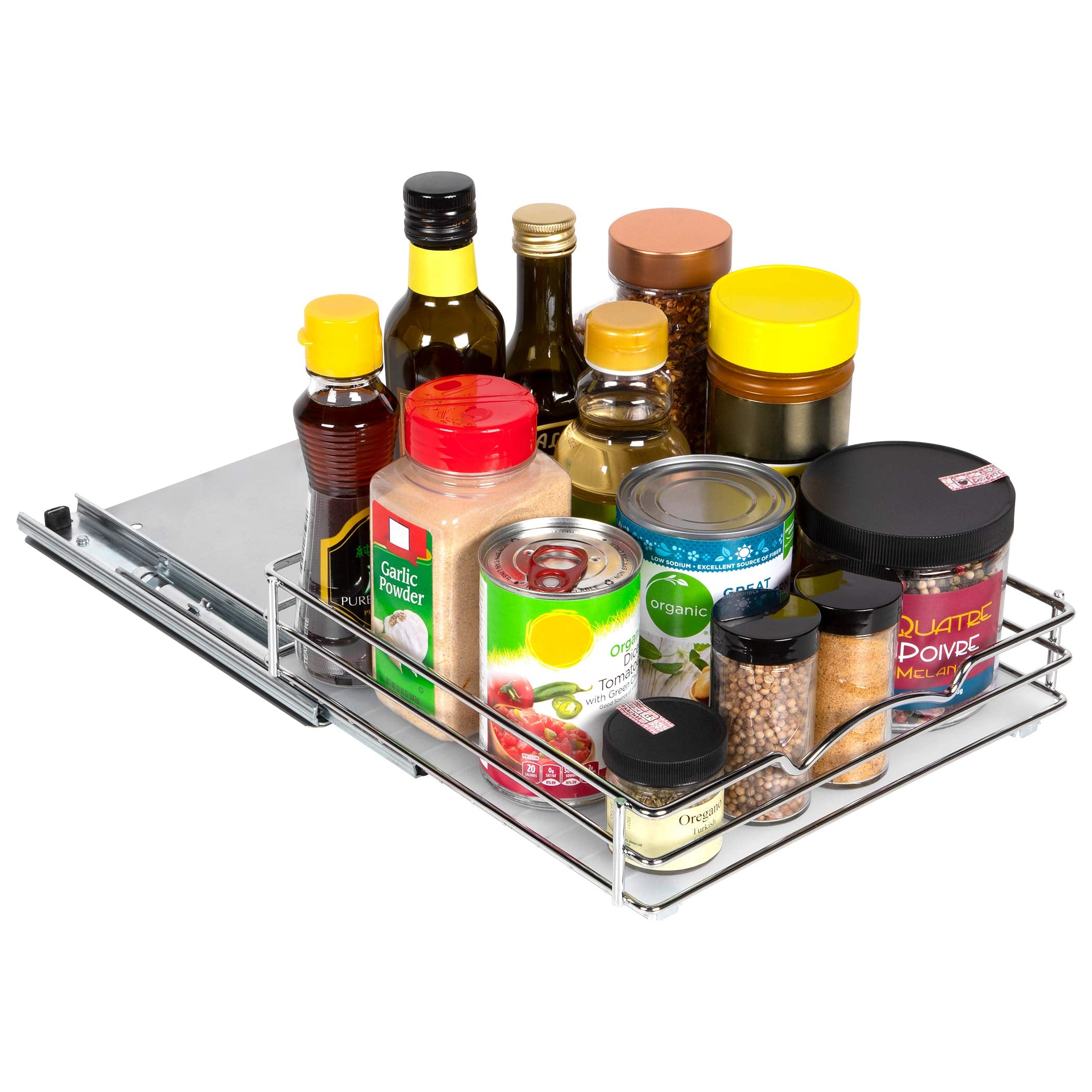 Pull Out Spice Rack Organizer For Cabinet, Heavy Duty- Lifetime Limited Warranty - Chrome Slide Out Spice Rack 10-3/8''Wx 10-3/8