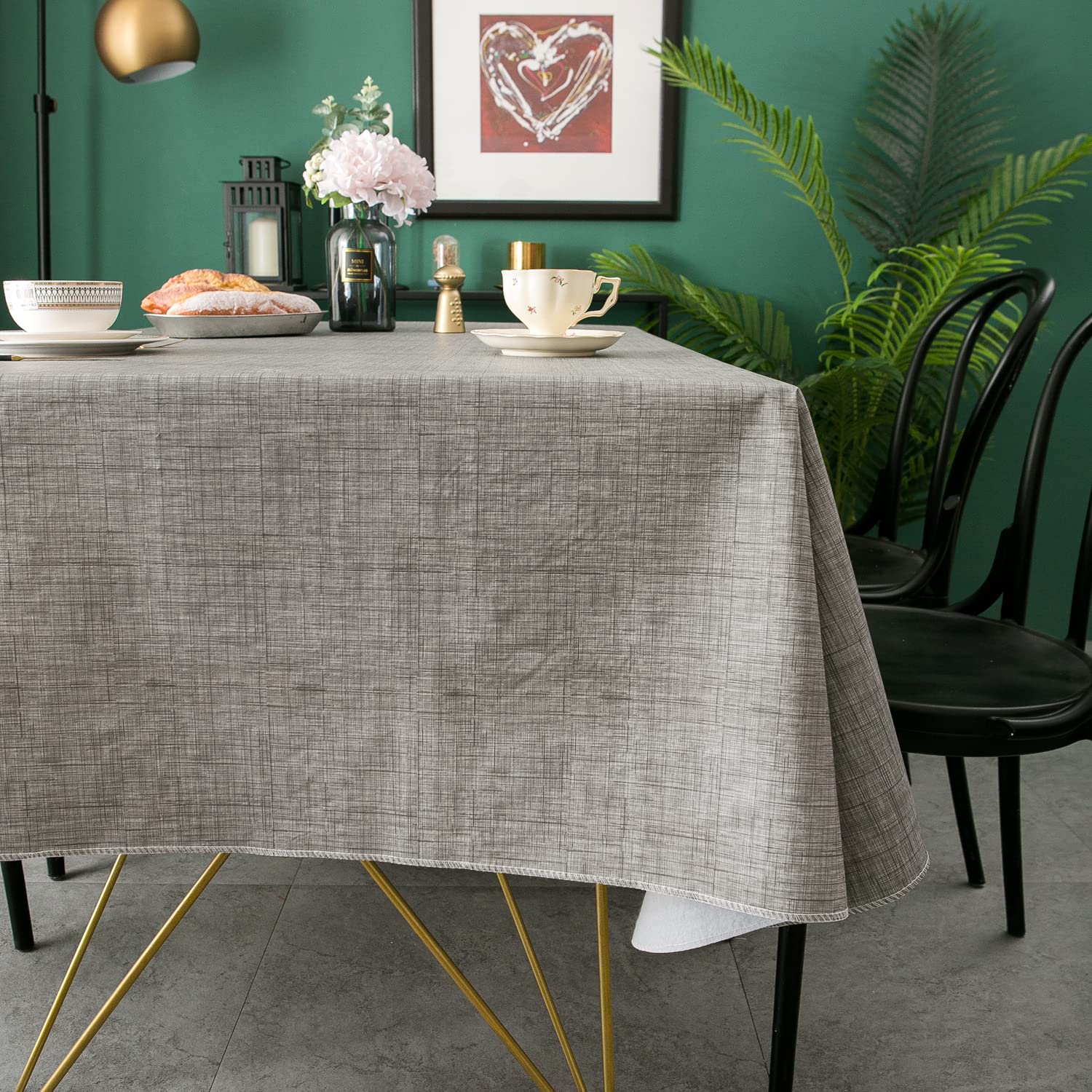 Pioggia Vinyl Tablecloth With Flannel Backing Oblong Waterproof Oil-Proof Plastic Table Cloth Wipeable Pvc Table Cover For Indoo