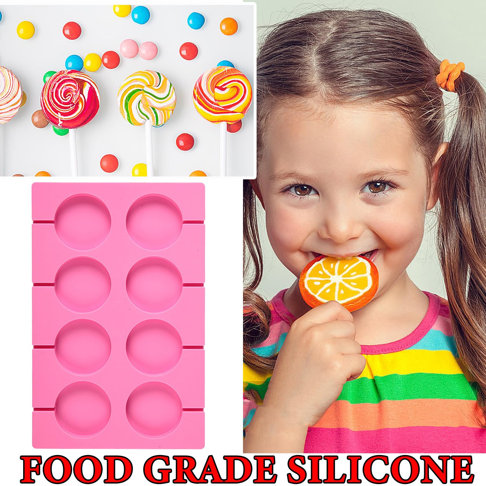 Duozeng Silicone Lollipop Molds,2  8-Capacity Round Chocolate Hard Candy Mold,Sucker Molds Lollypop Sucker Sticks Ice Molds For