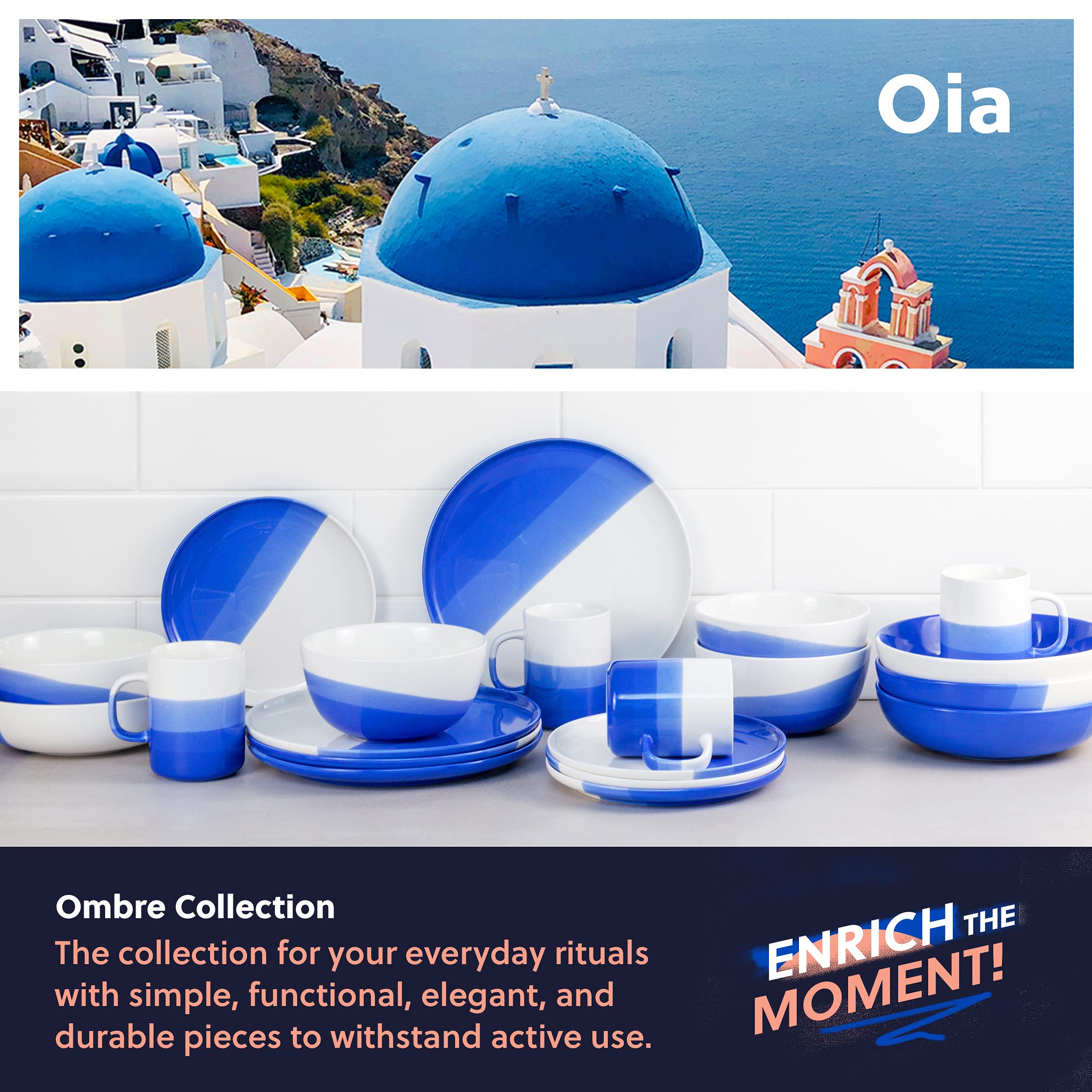 Modesthive Ombre Dessert Plates Oia Blue - 8 Inch Porcelain Plates Set - Appetizer Plates, Small Plates, Ceramic Plates, Salad P