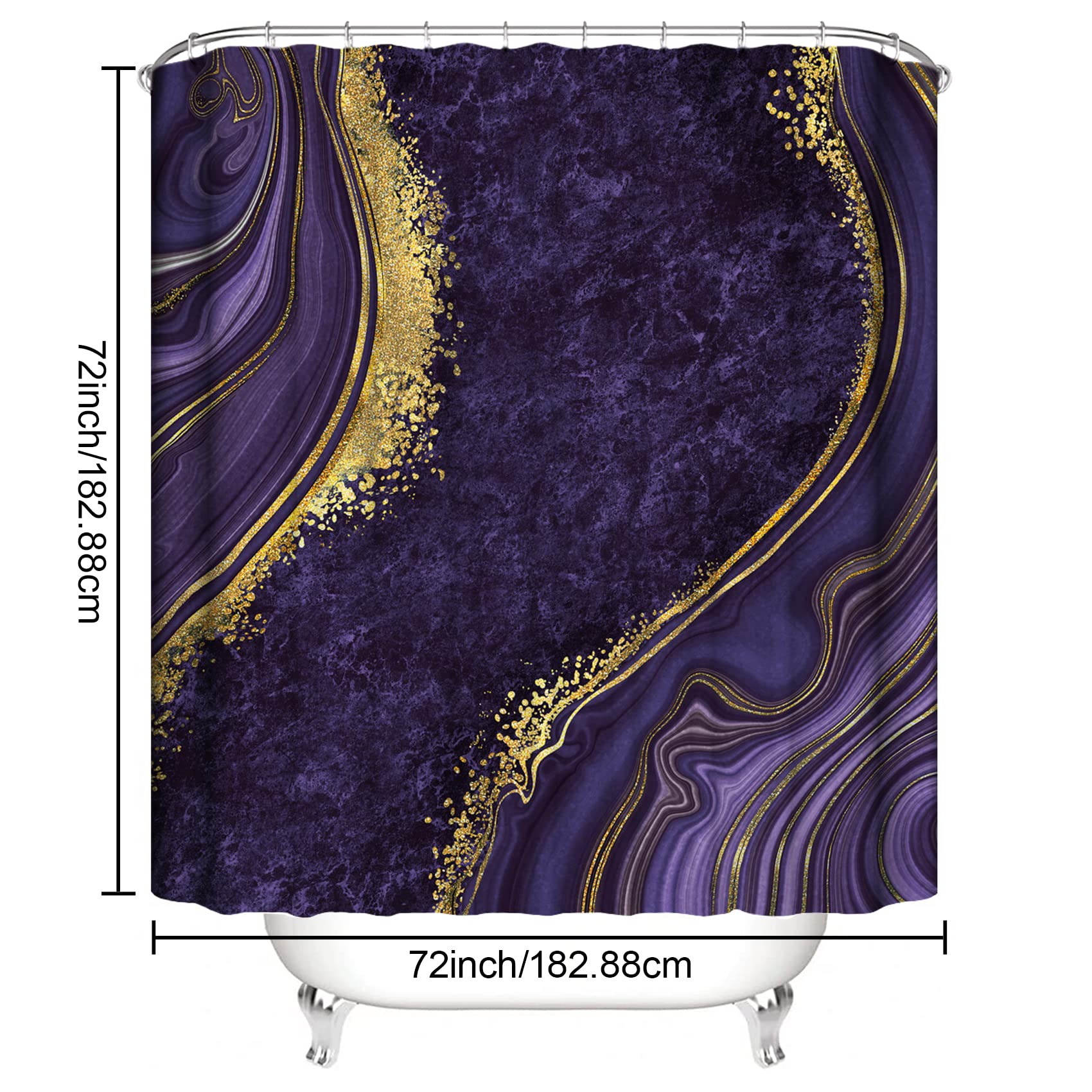 beifivcl 4Pcs Luxury Marble Shower Curtain Sets  Bathroom Sets with Shower Curtain  Toilet Lid Rug  Bath Mat and Contour Mat  Shower Curtain with 12 Hooks for Bathroom Set Decor 72 x 72 Inch  Purple