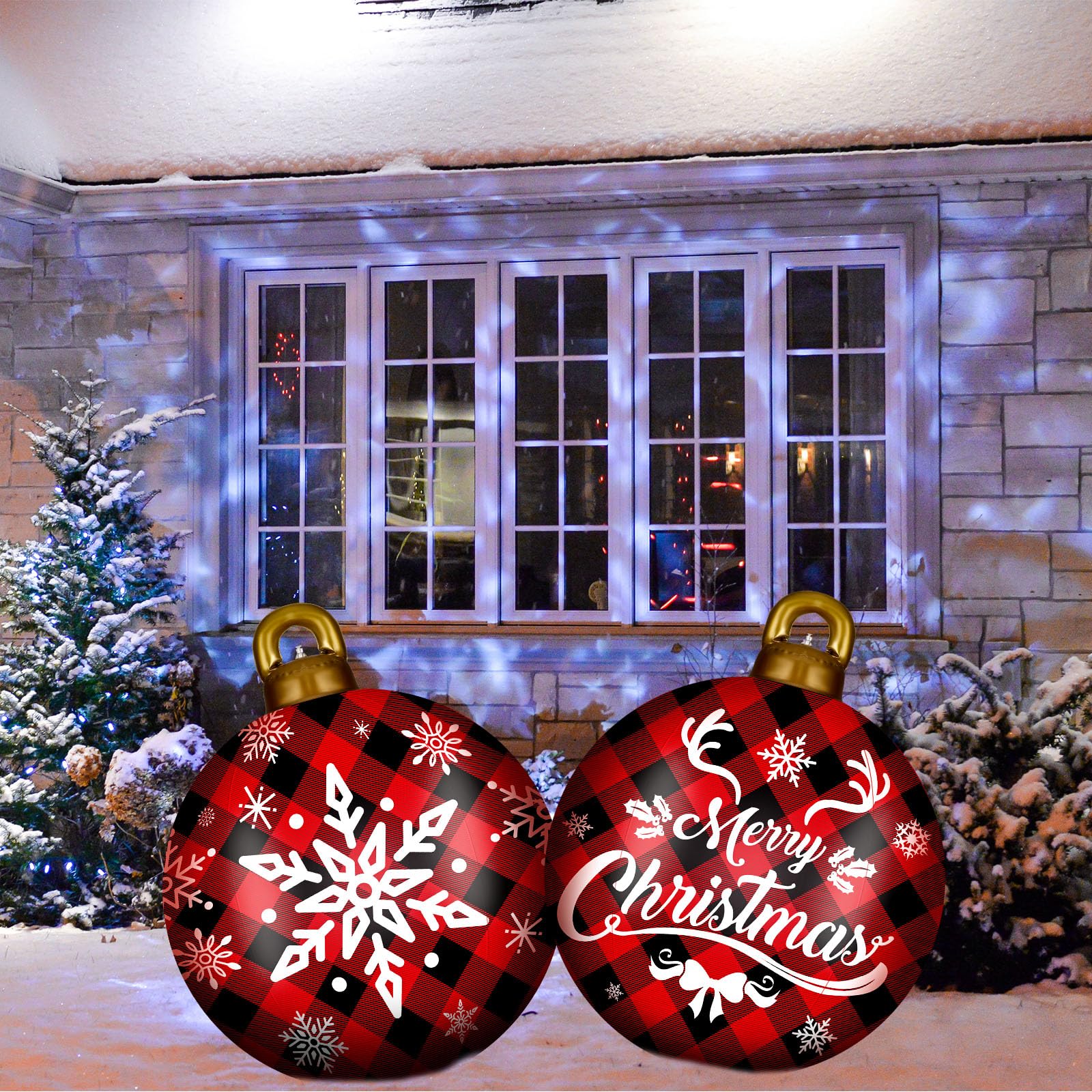 2 Pieces 32 Inch Giant PVC Inflatable Christmas Decorated Ball Ornaments Outdoor Large Xmas Blow Ball Decorations for Christmas