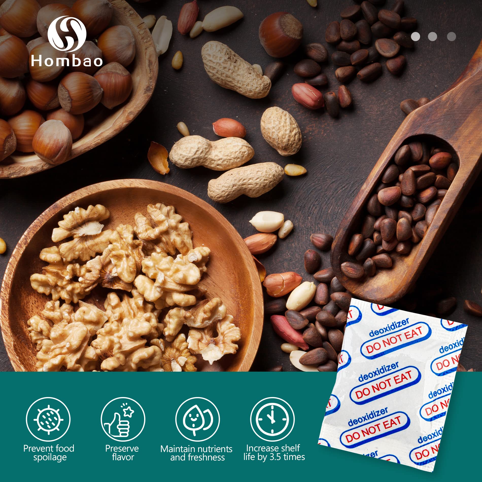 Hombao 400Cc Food Grade Oxygen Absorbers -120 Packs (10 Packs X 1 Vacuum Bag) Oxygen Absorbers For Food Storage, Oxygen Packet F