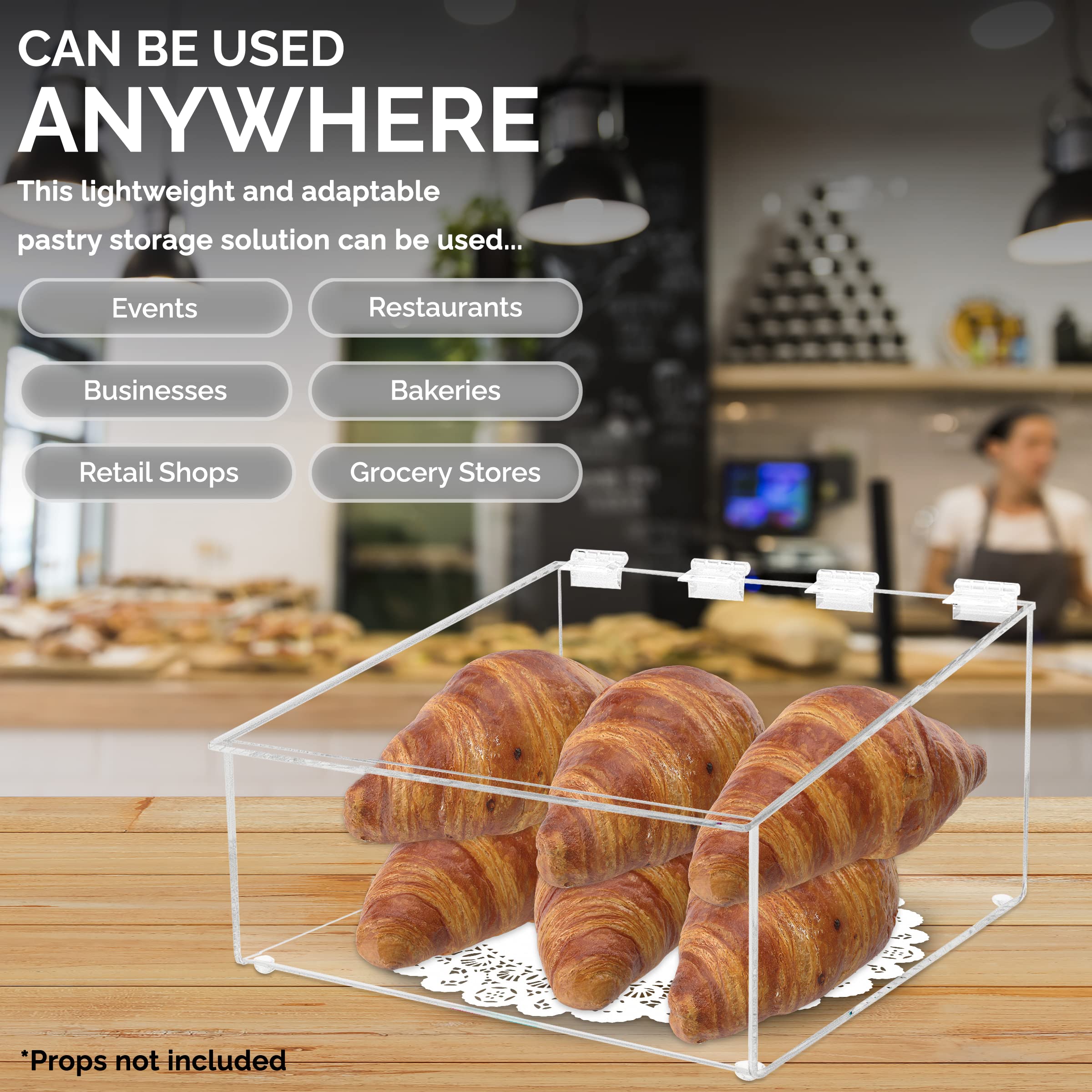 Marketing Holders Acrylic 10   W Bread Pastry Bin Top Opening Dry Food Baked Goods Candy Display Clear Plexiglass Hinged Lid For