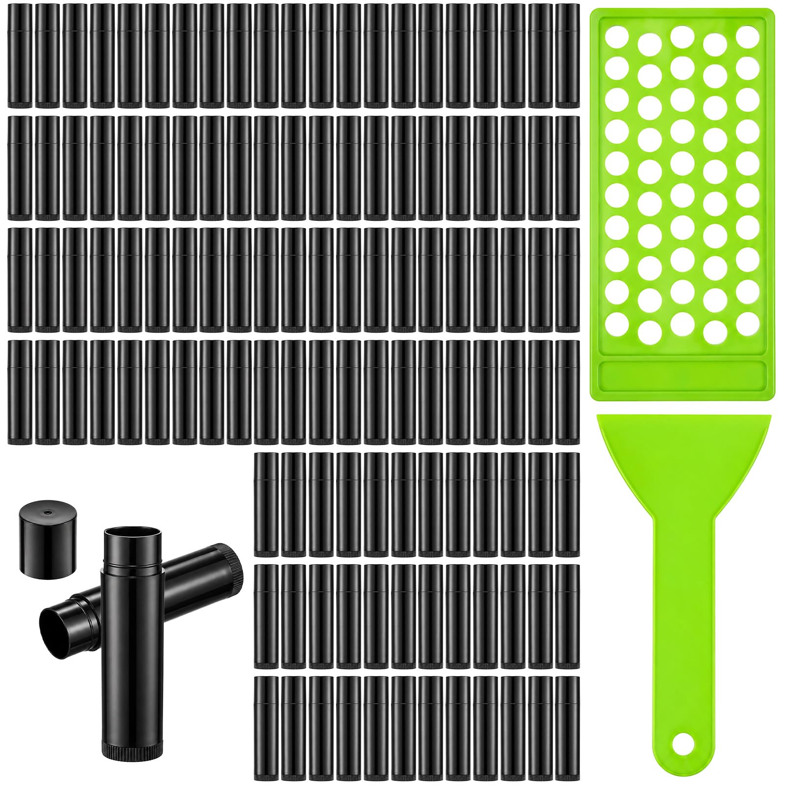 Afcabakila 120 Pcs Lip Balm Tubes Empty Lip Balm Containers Black With Filling Tray And Spatula DIY Lip Balm Making Kit for DIY 