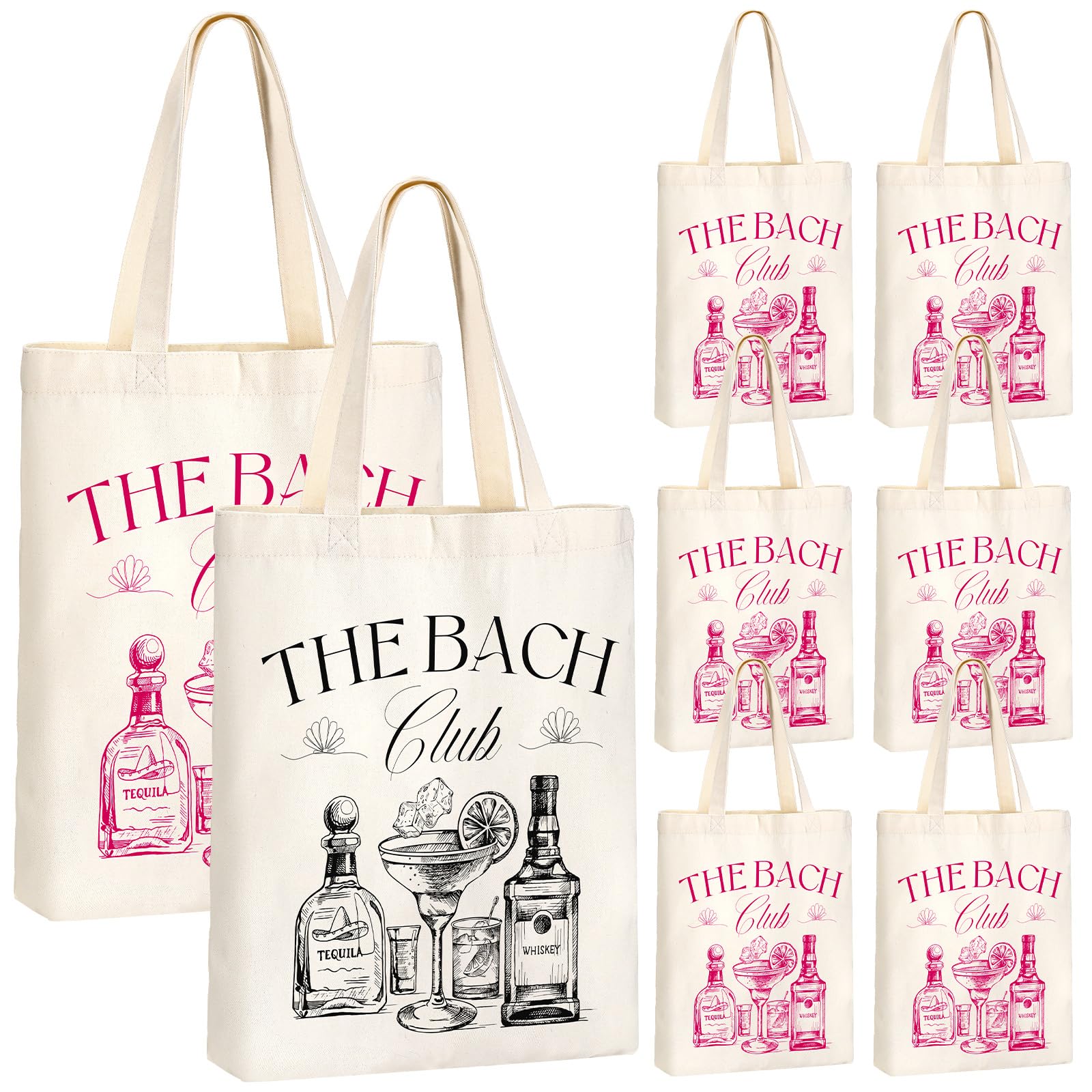 Aliceset 8 Pieces Bridesmaid Tote Bags Reusable Canvas for Bachelorette Bridesmaid Gift Bags Bridal Shower Tote(Rose Red, Black,