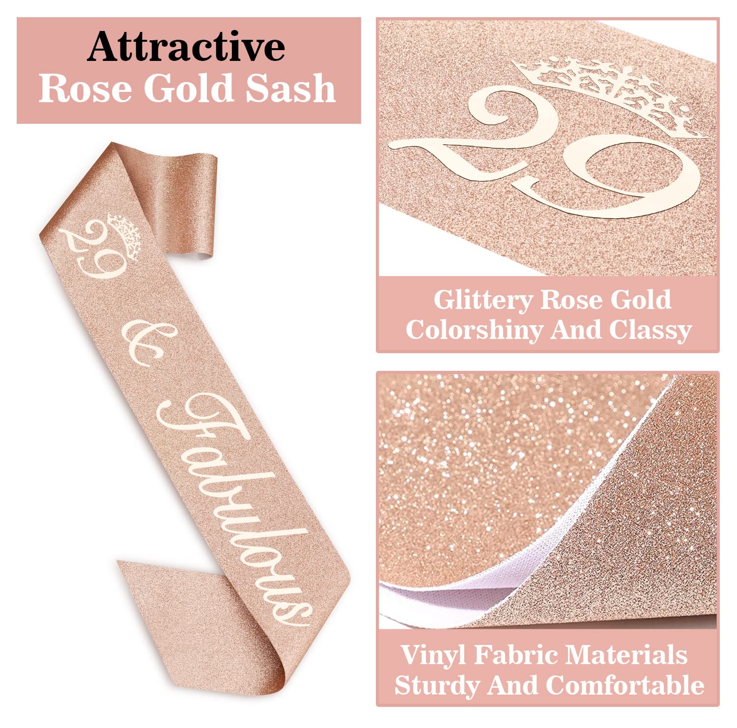 29Th Birthday Decorations For Women Including Birthday Sash, 29Th Tiara For Women, Numeral 29 Candles And Cake Toppers, 29Th Bir