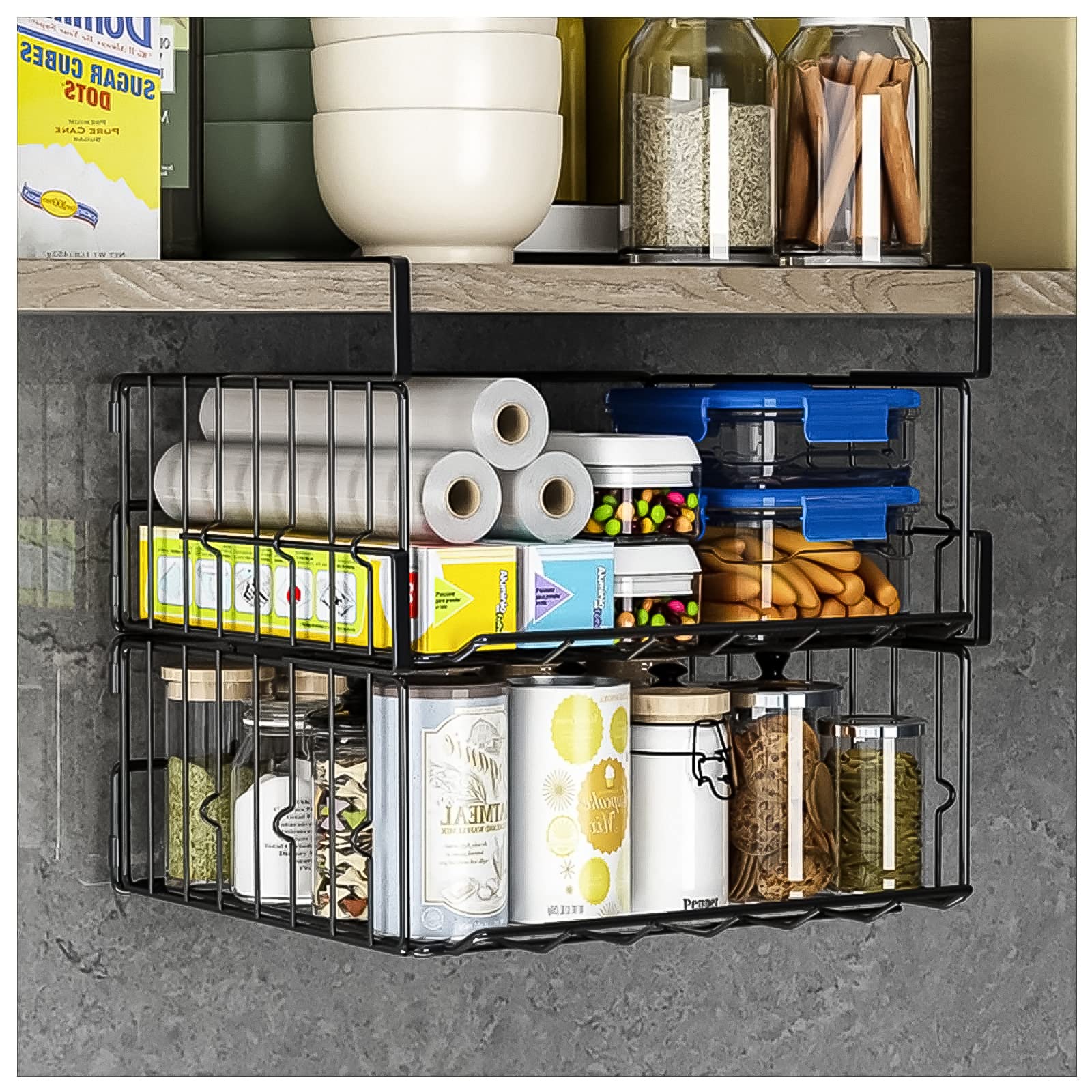 Under Shelf Basket Storage 2Pack  11.8in Metal Under Cabinet Shelf, Hanging Wire Basket Shelves, Undershelf Storage Basket for 