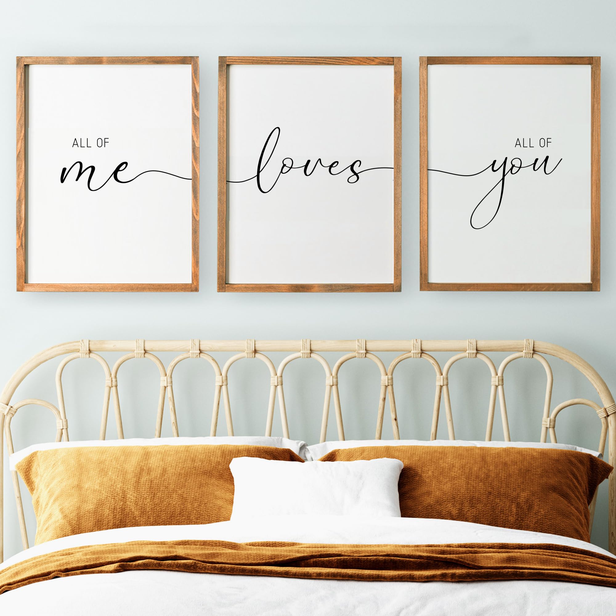 Set of 3 Framed Farmhouse All of Me Loves All of You Sign 11x14    Above Bed Wall Decor for Bedroom Decor Wall Art Wood Signs (1