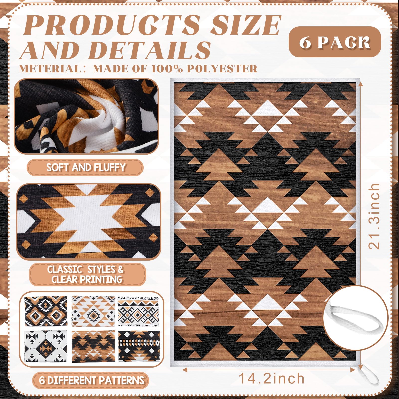 Breling Set of 6 Western Aztec Kitchen Towels Vintage Themed Dish Towel Bathroom Decorative Rustic Cloths for Kitchen Bathroom H