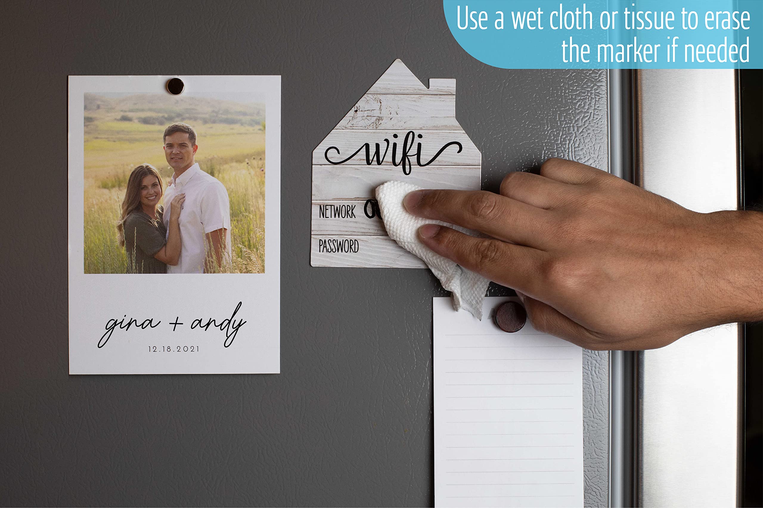 Rustic White Wifi Password Sign, Rustic Farmhouse Fridge Magnet, Wifi Password Sign For Home With Black Wet Erasable Pen, Magnet